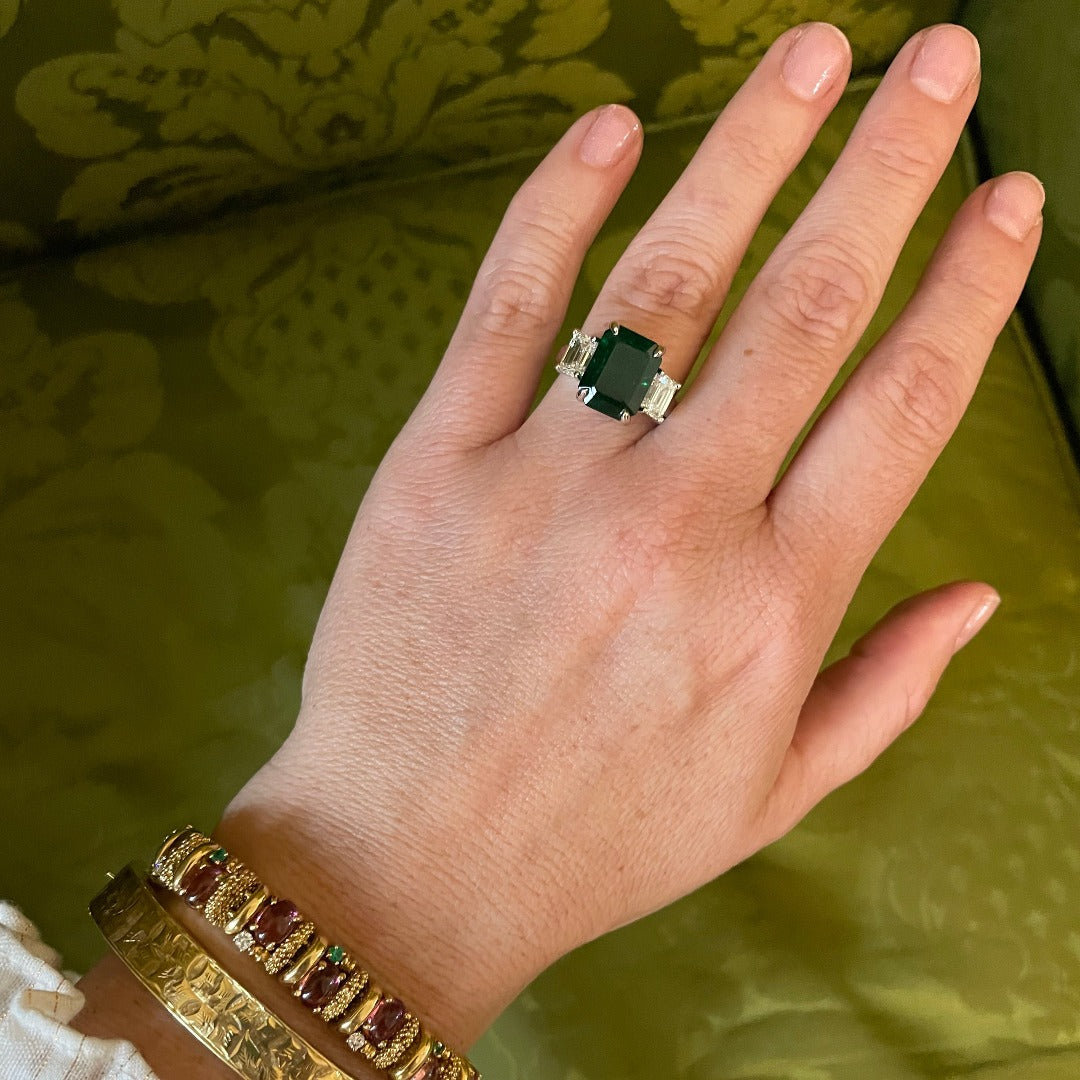 CZ Single Line Green Stone Ring - Divine Jewels