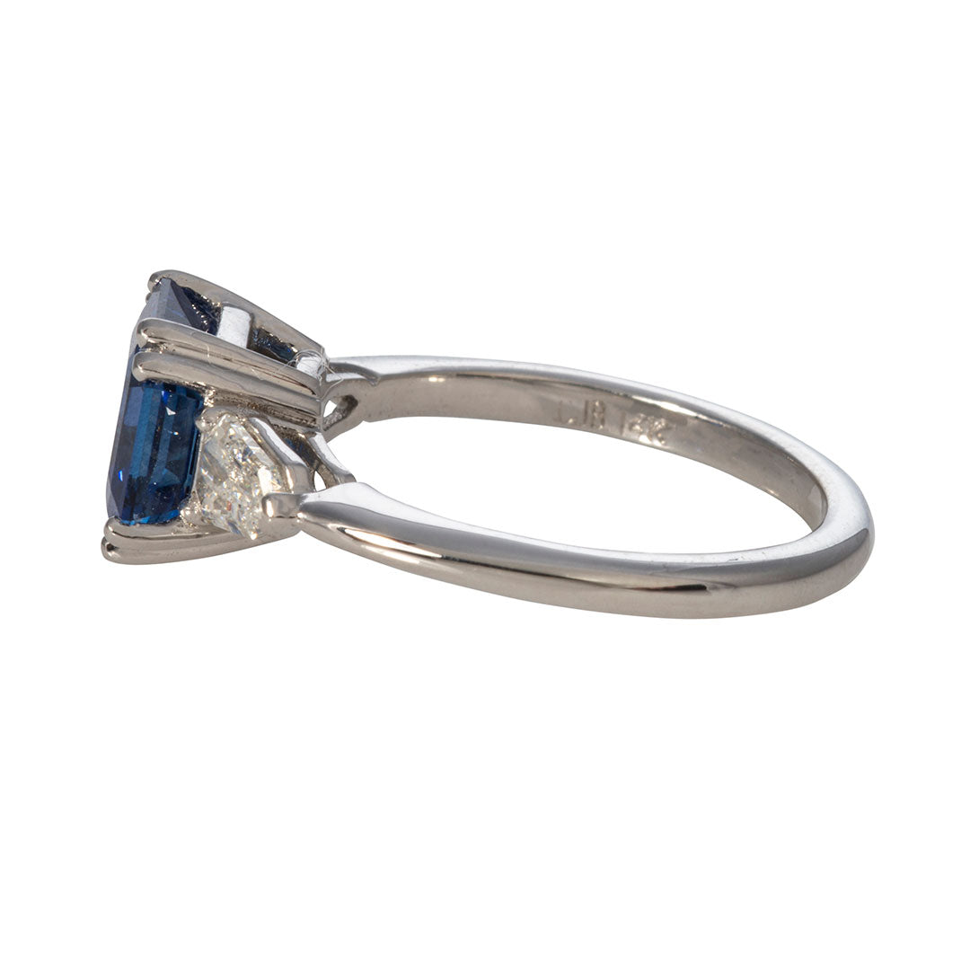 3ct Asscher Sapphire & Diamond Three Stone 14K Gold Ring