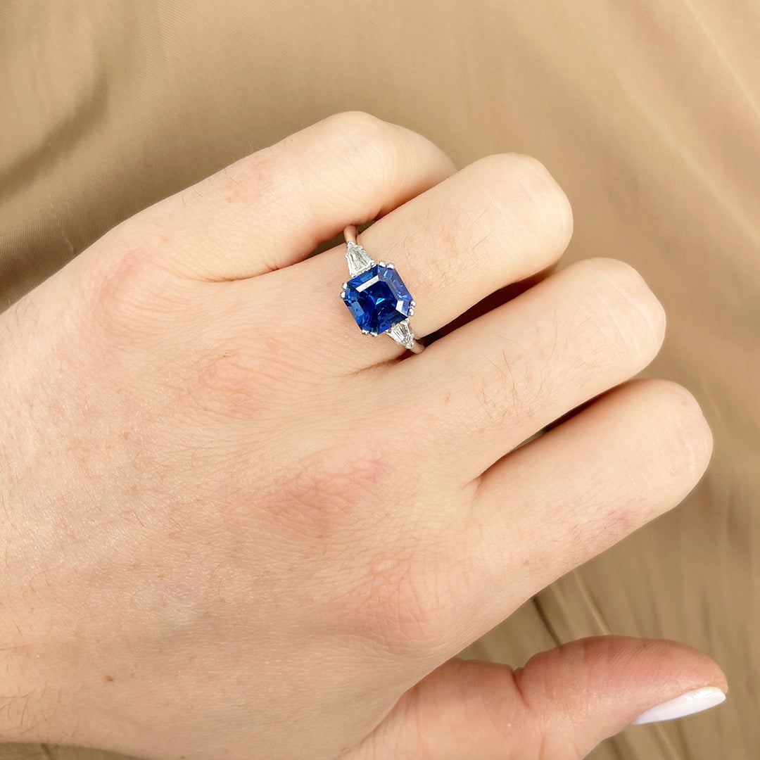 18KT White Gold Three-Stone Oval Sapphire and Diamond Ring | Bryant & Sons,  Ltd.