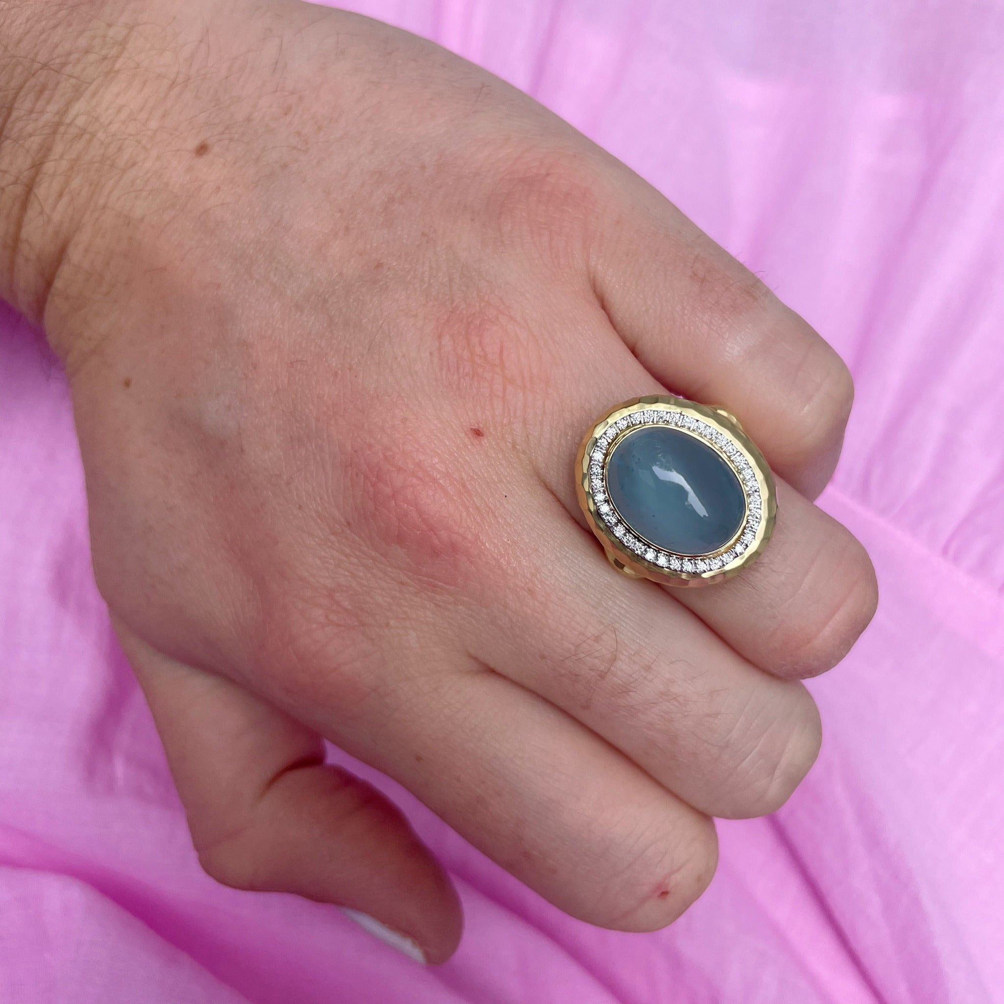 Mazza Oval Cabochon Aquamarine & Diamond 14K Gold Ring
