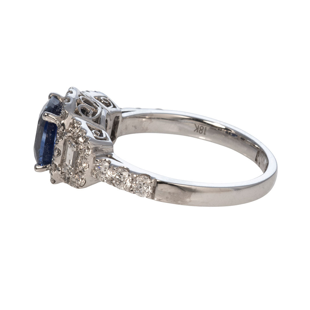Sapphire & Diamond 18K White Gold Ring