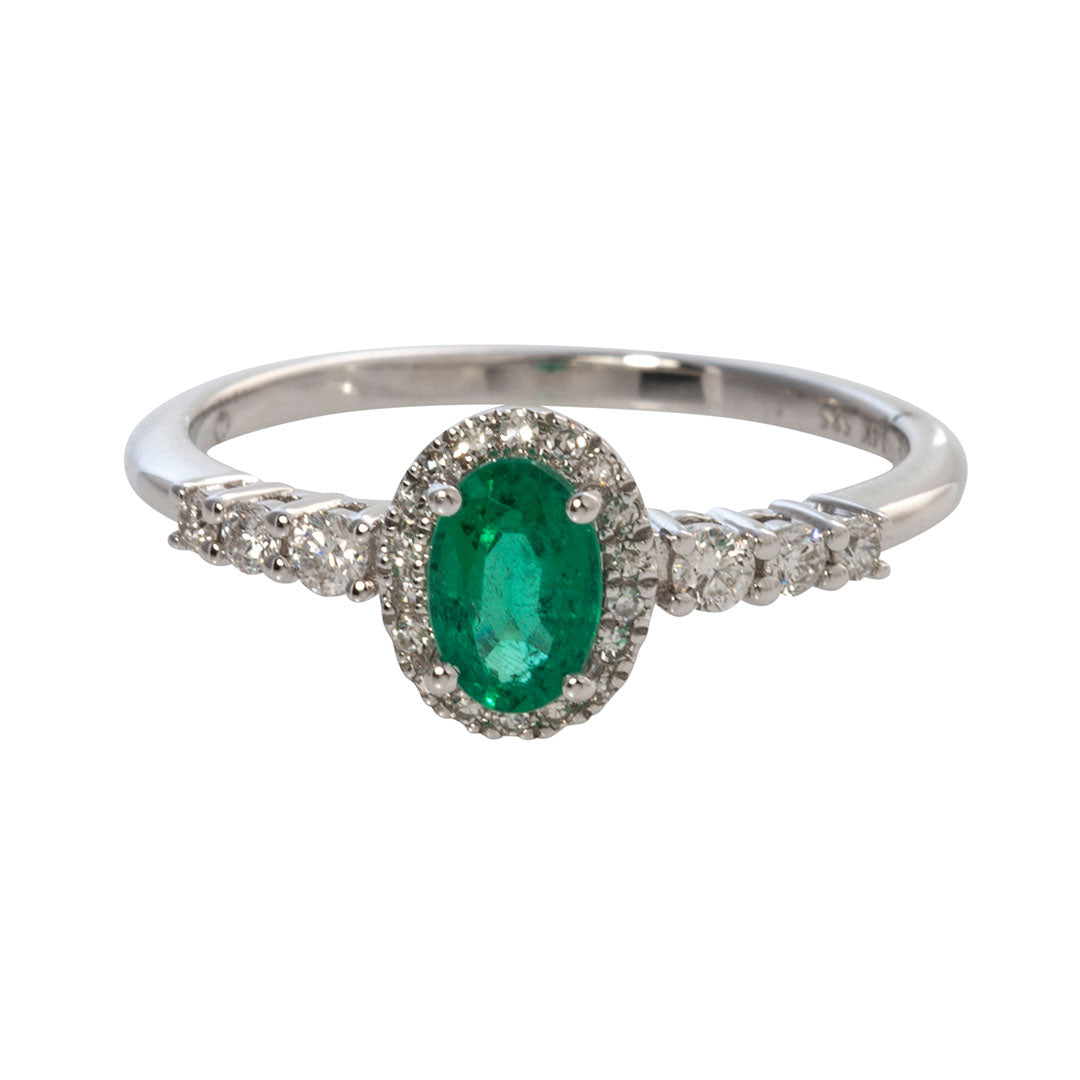 Oval Emerald & Diamond 14K White Gold Ring