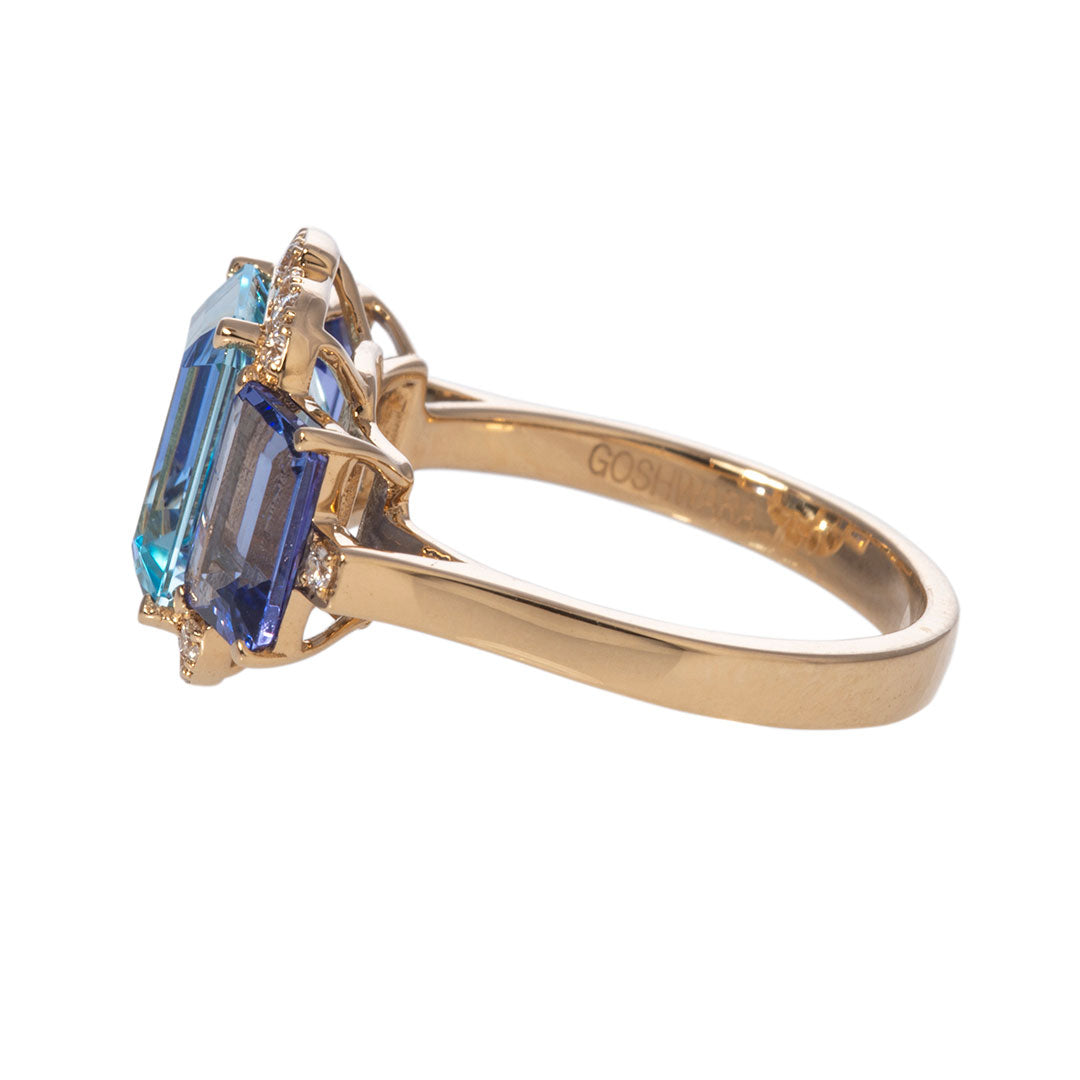 Goshwara 3 Stone Blue Topaz & Tanzanite 18K Gold Ring