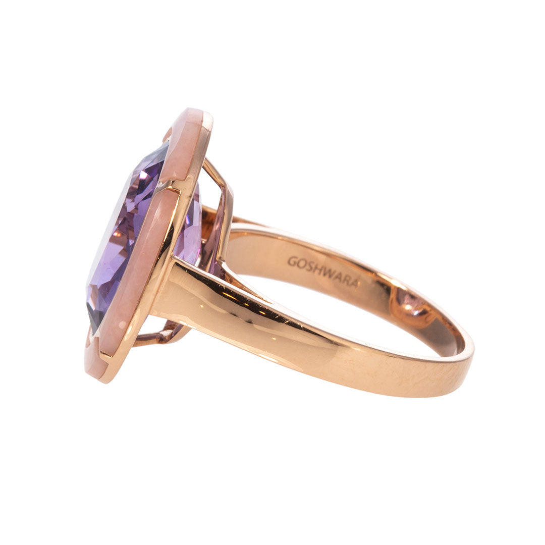 Goshwara Oval Light Amethyst & Pink Opal Inlay 18K Gold Ring