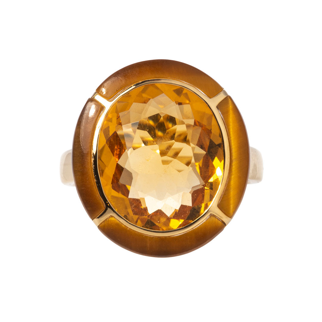 Goshwara Oval Citrine & Tiger's Eye Inlay 18K Gold Ring