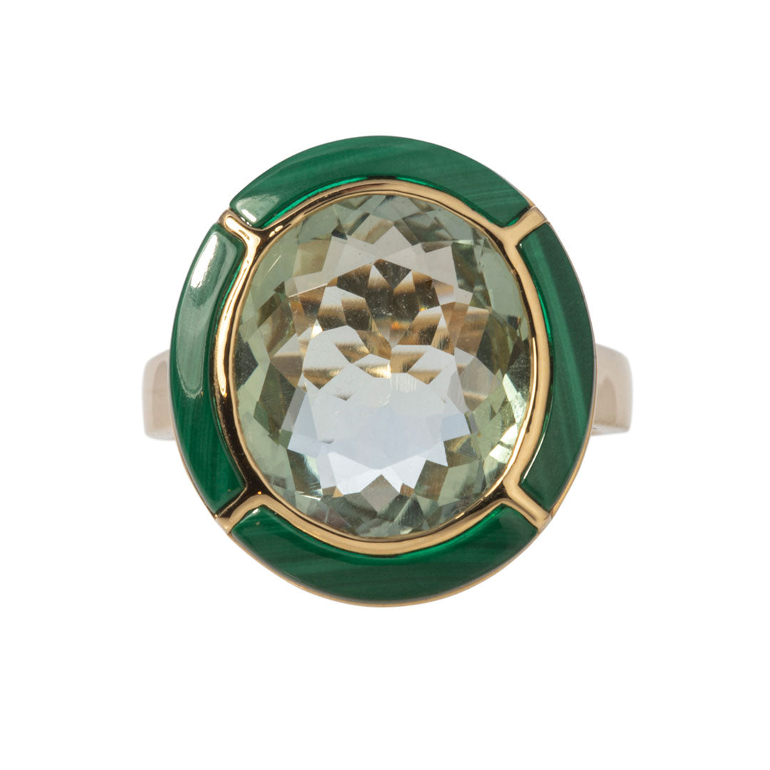 Goshwara Oval Prasiolite & Malachite Inlay 18K Gold Ring