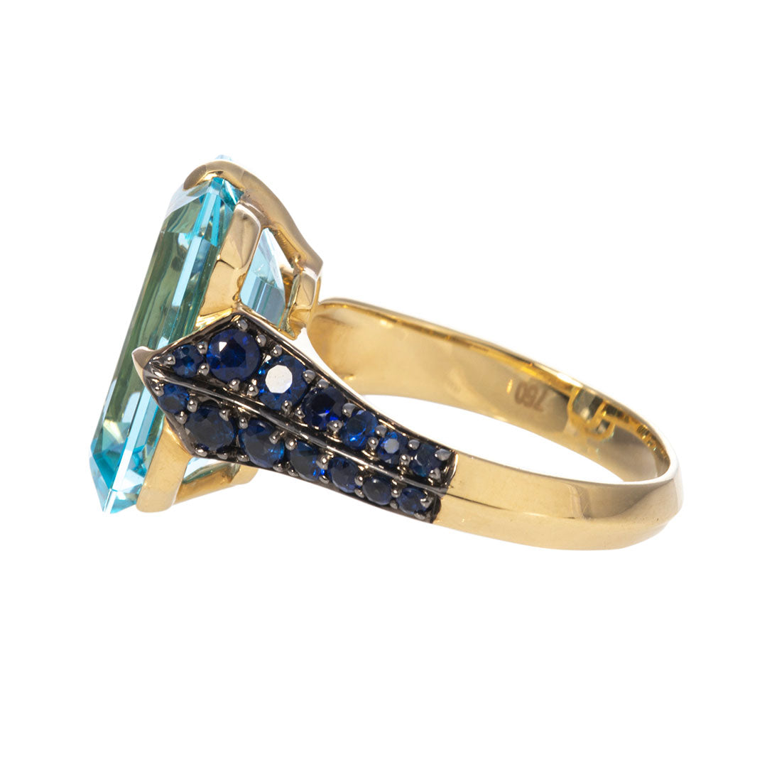 Goshwara Emerald Cut Blue Topaz & Sapphire 18K Gold Ring