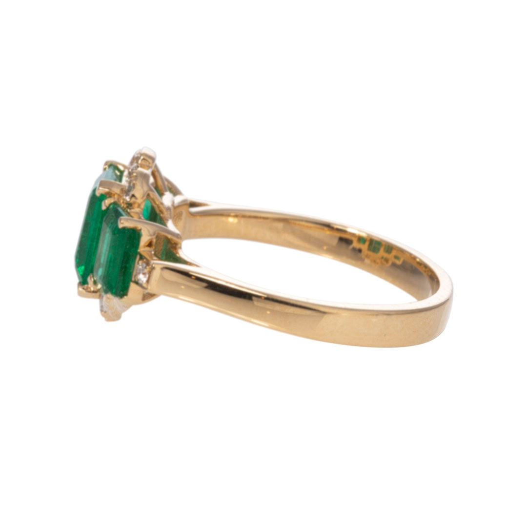 Goshwara 3 Stone Emerald & Diamond 18K Gold Ring