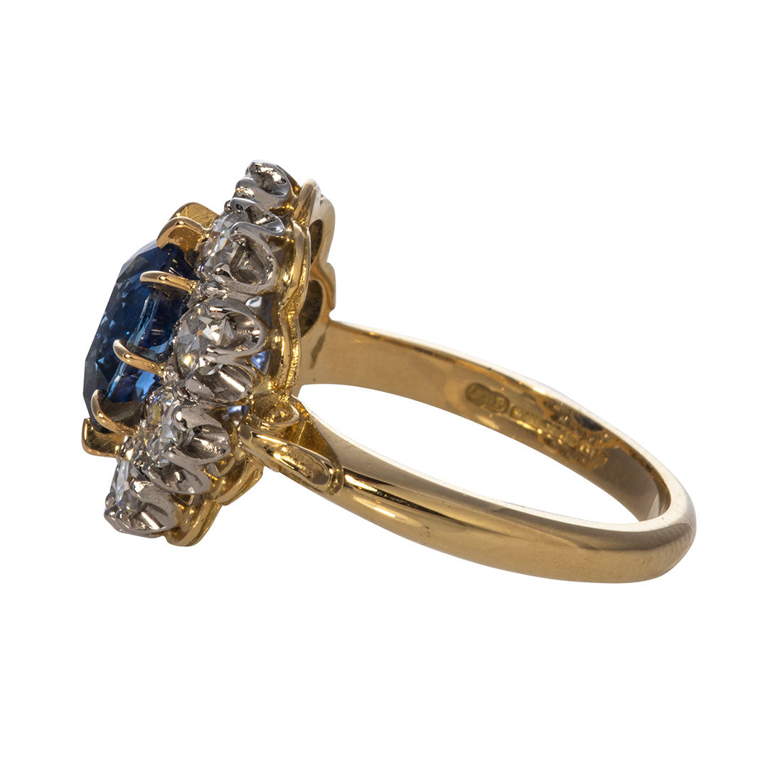 Victorian Style 2.45ct Sapphire & Diamond Cluster Engagement Ring
