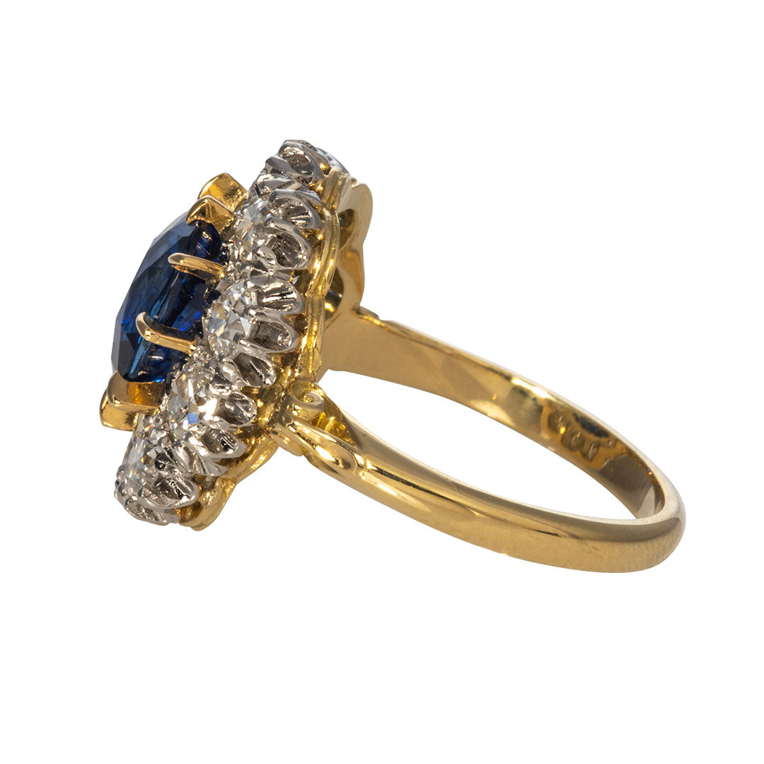Victorian Style 3.25ct Sapphire & Diamond Cluster Engagement Ring