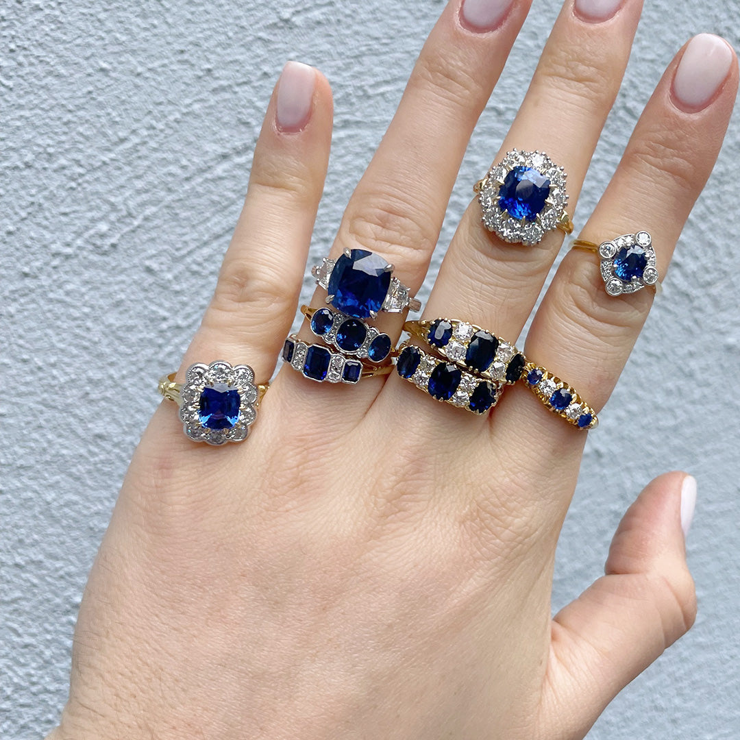 Art Deco Style Three Stone Sapphire & Diamond Ring