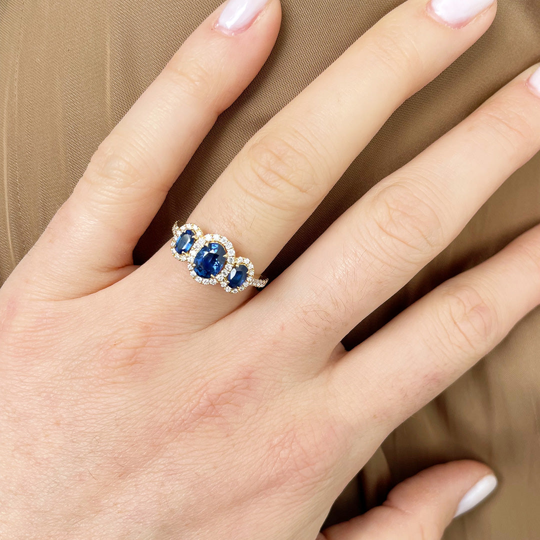 Three Stone Blue Sapphire Round Side Stone Engagement Ring – Kirk Kara