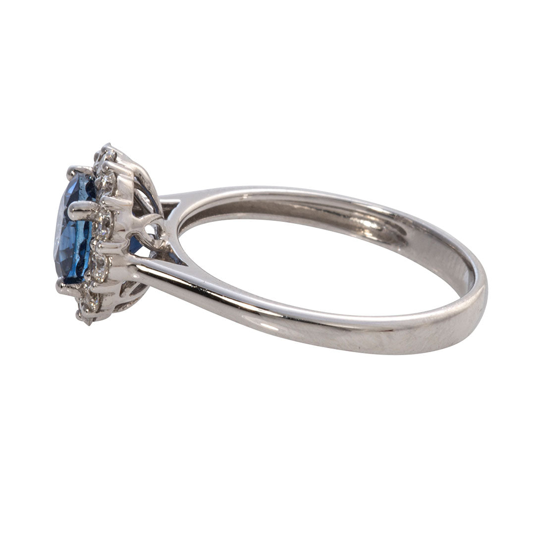 1.88ct Round Sapphire & Diamond Halo 18K White Gold Ring