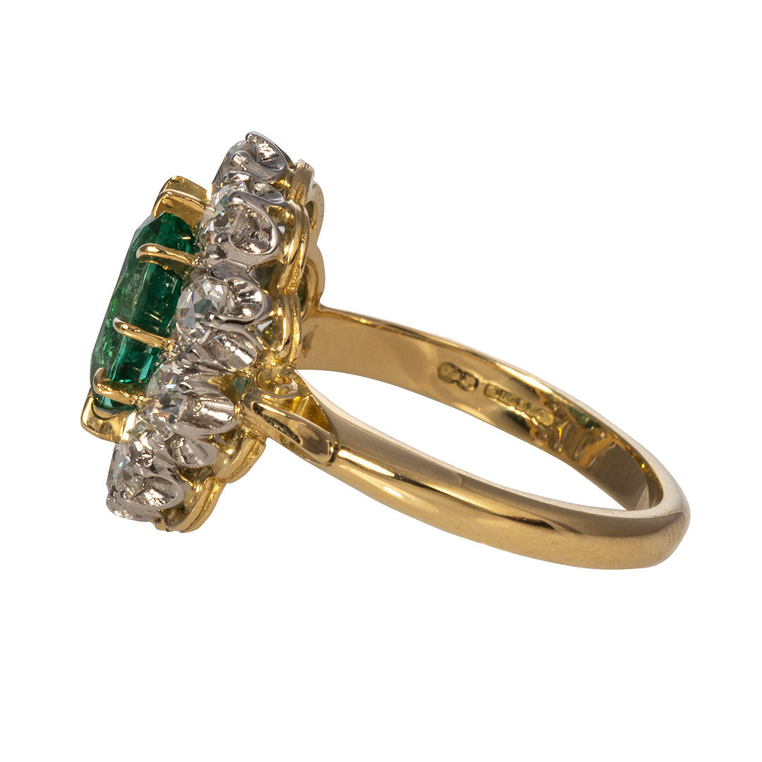 Victorian Style 1.99ct Emerald & Diamond Cluster Engagement Ring