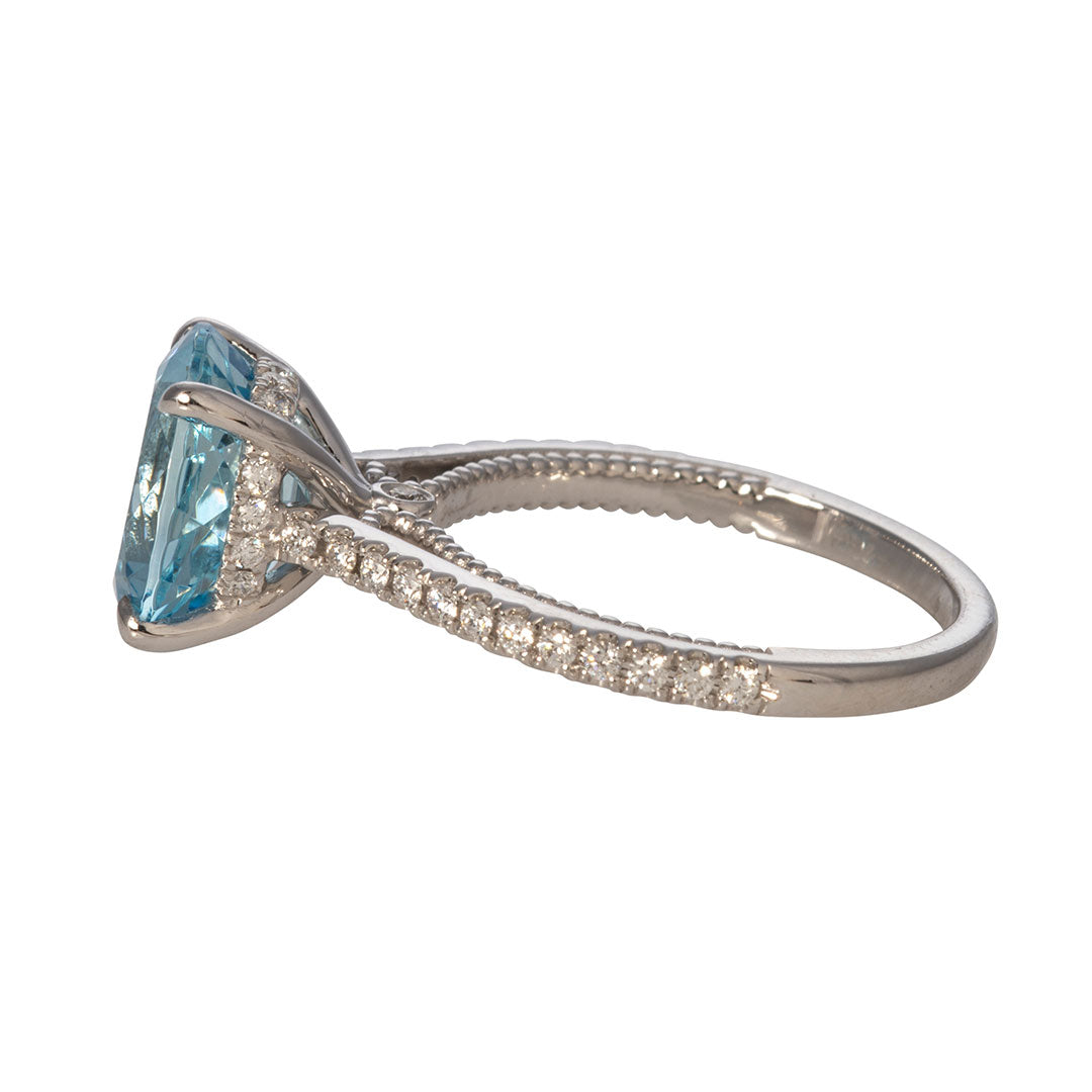3.68ct Round Aquamarine & Diamond Pavé Platinum Ring