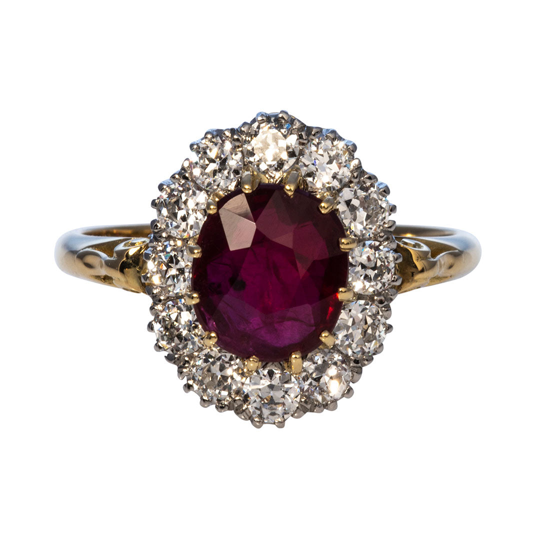 Victorian Style 2ct Ruby & Diamond Cluster Ring