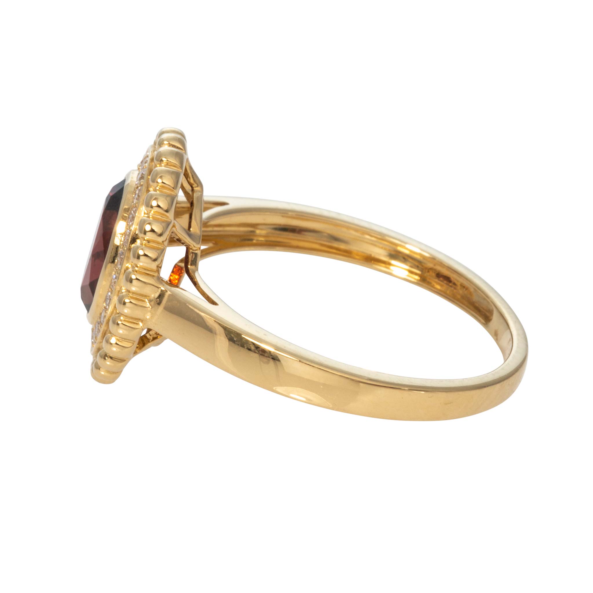 Oval Garnet & Diamond 18K Yellow Gold Beaded Ring