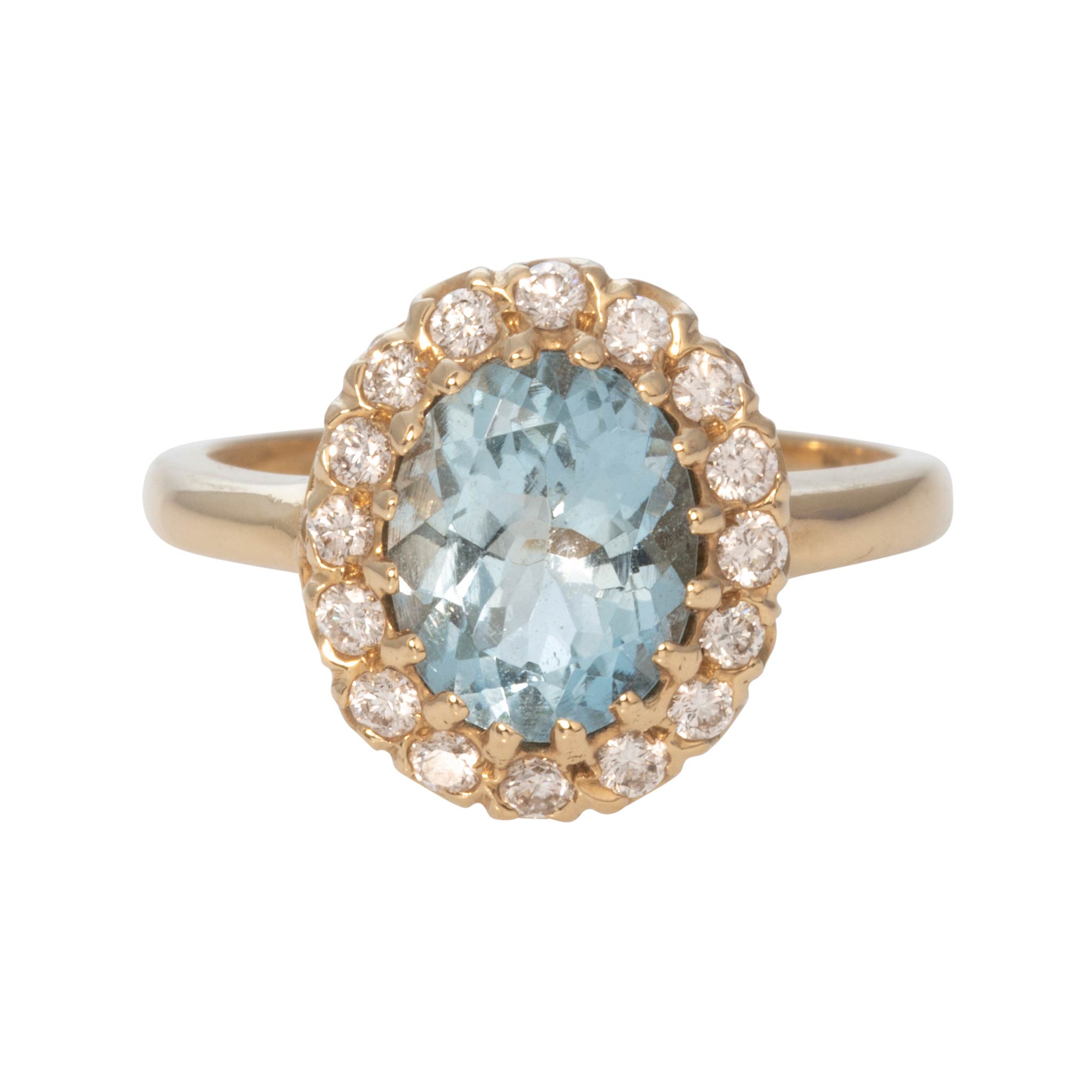 Oval Aquamarine & Diamond Cluster 14K Yellow Gold Ring
