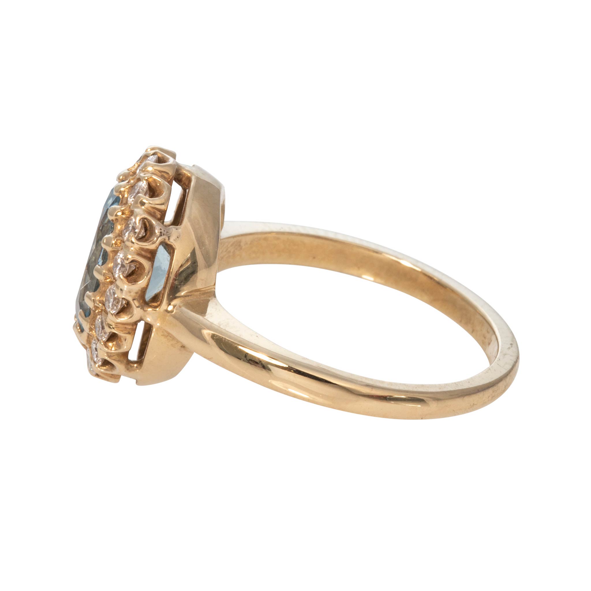 Oval Aquamarine & Diamond Cluster 14K Yellow Gold Ring