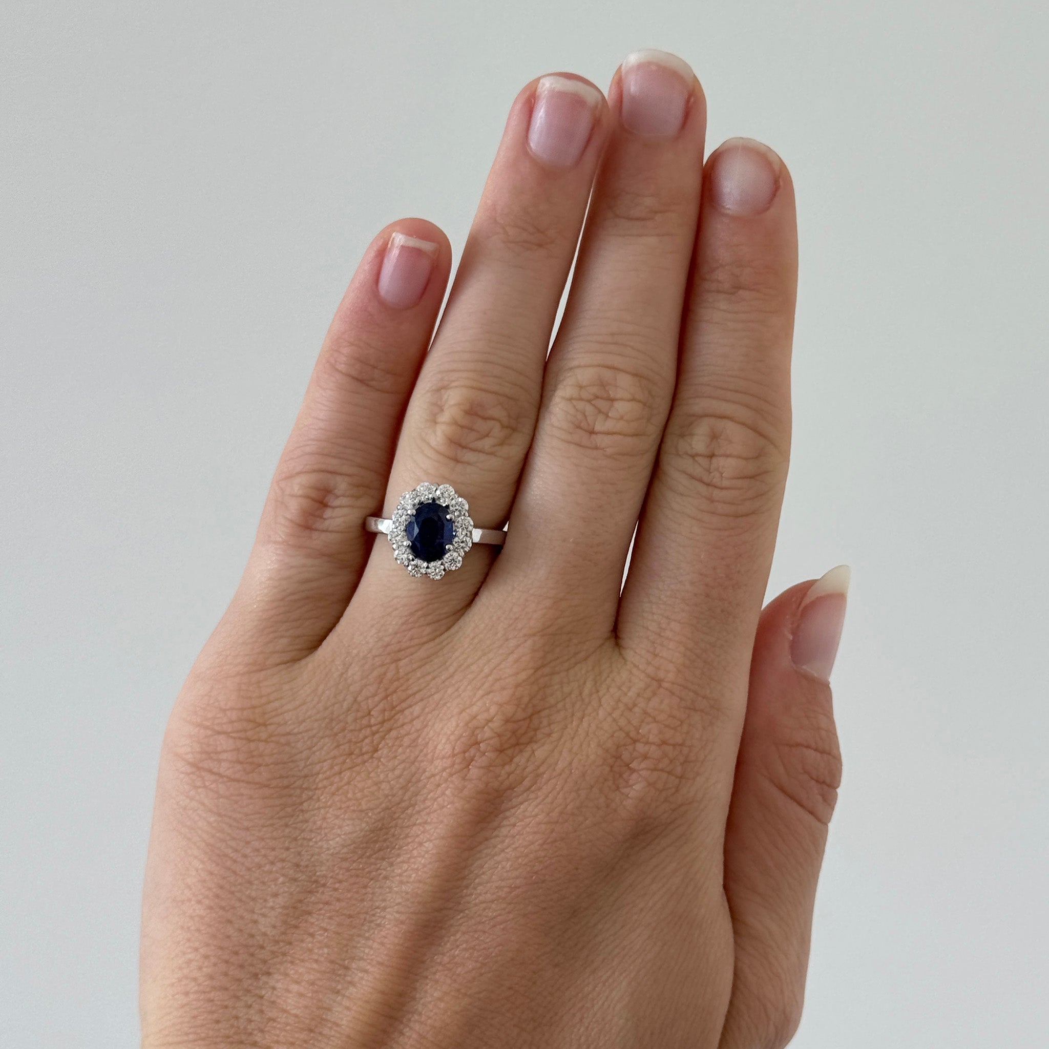 2ct Oval Sapphire & Diamond Halo Platinum Ring