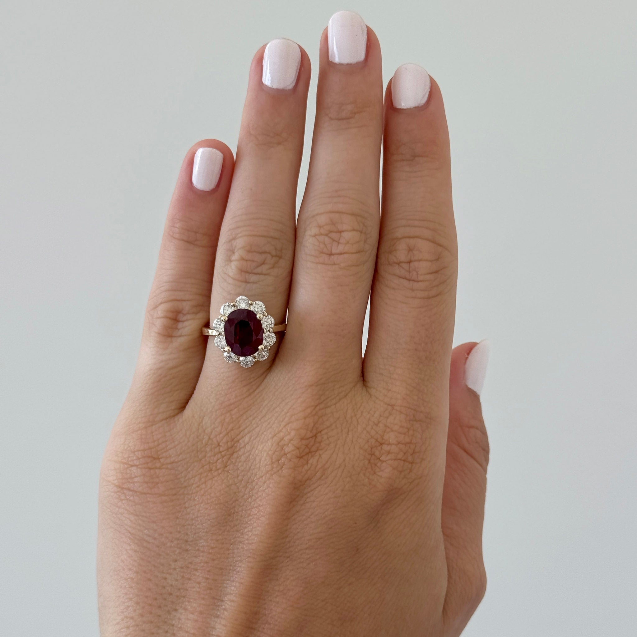 2.3ct Oval Ruby & 1.5ctw Diamond Cluster 14K Yellow Gold Ring