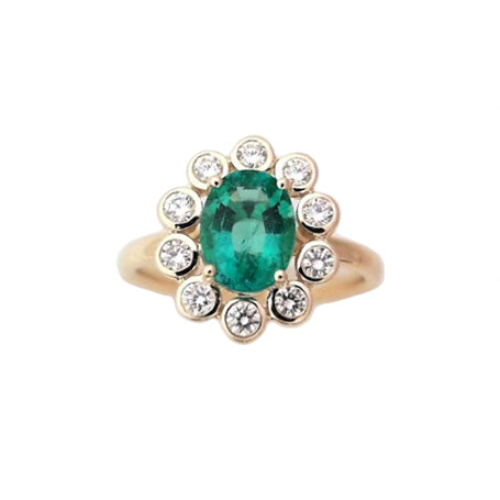 1.16ct Oval Emerald & Round Diamond 14K Yellow Gold Ring
