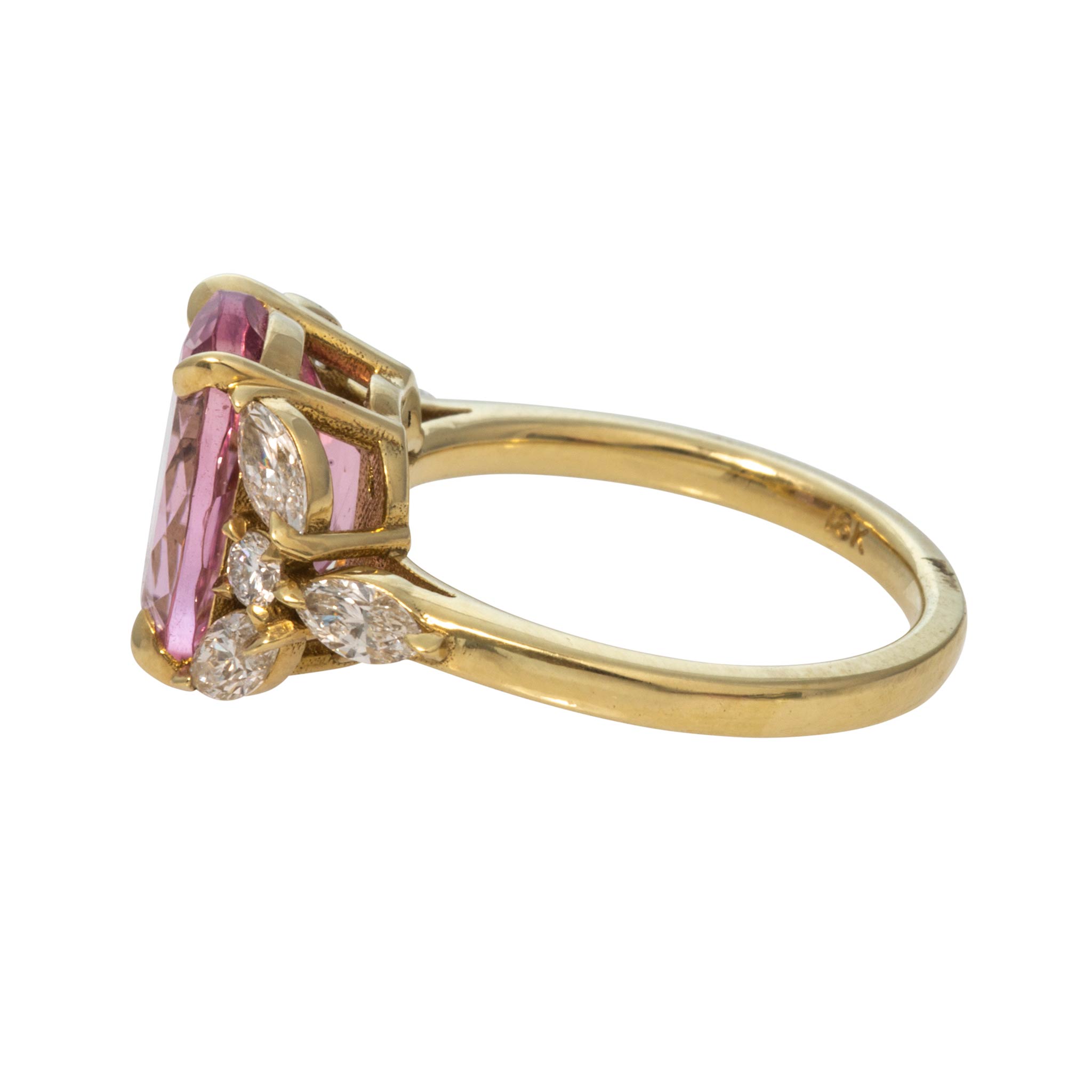 5ct Oval Pink Tourmaline & Diamond 18K Yellow Gold Ring