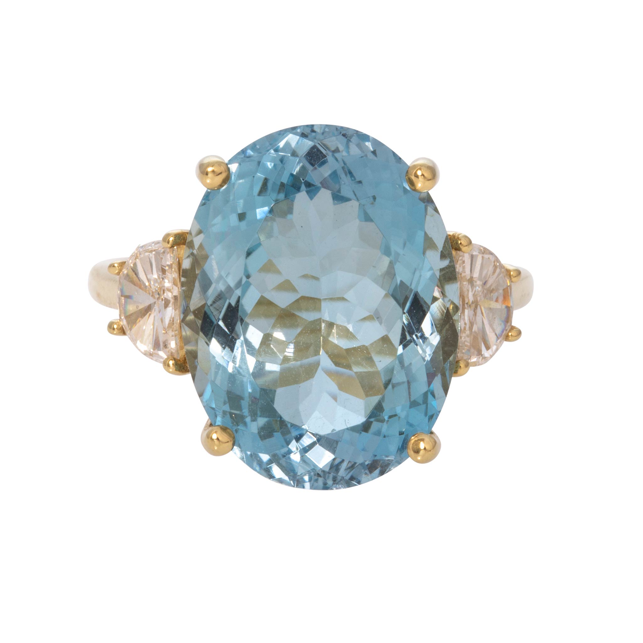 9.75ct Oval Aquamarine & Diamond Three-Stone 18K Gold Ring