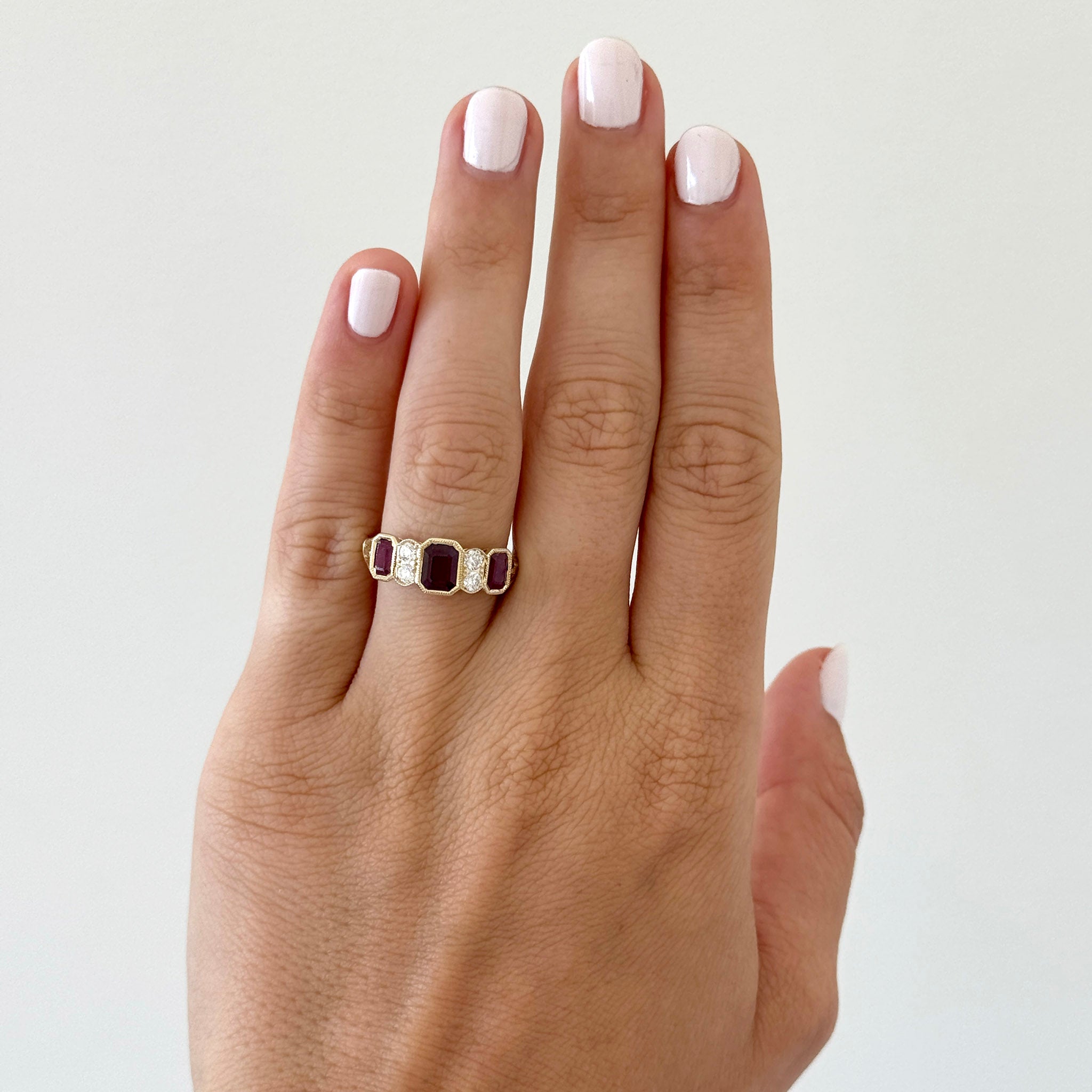 Victorian-Style Emerald-Cut Ruby & Diamond 14K Gold Ring