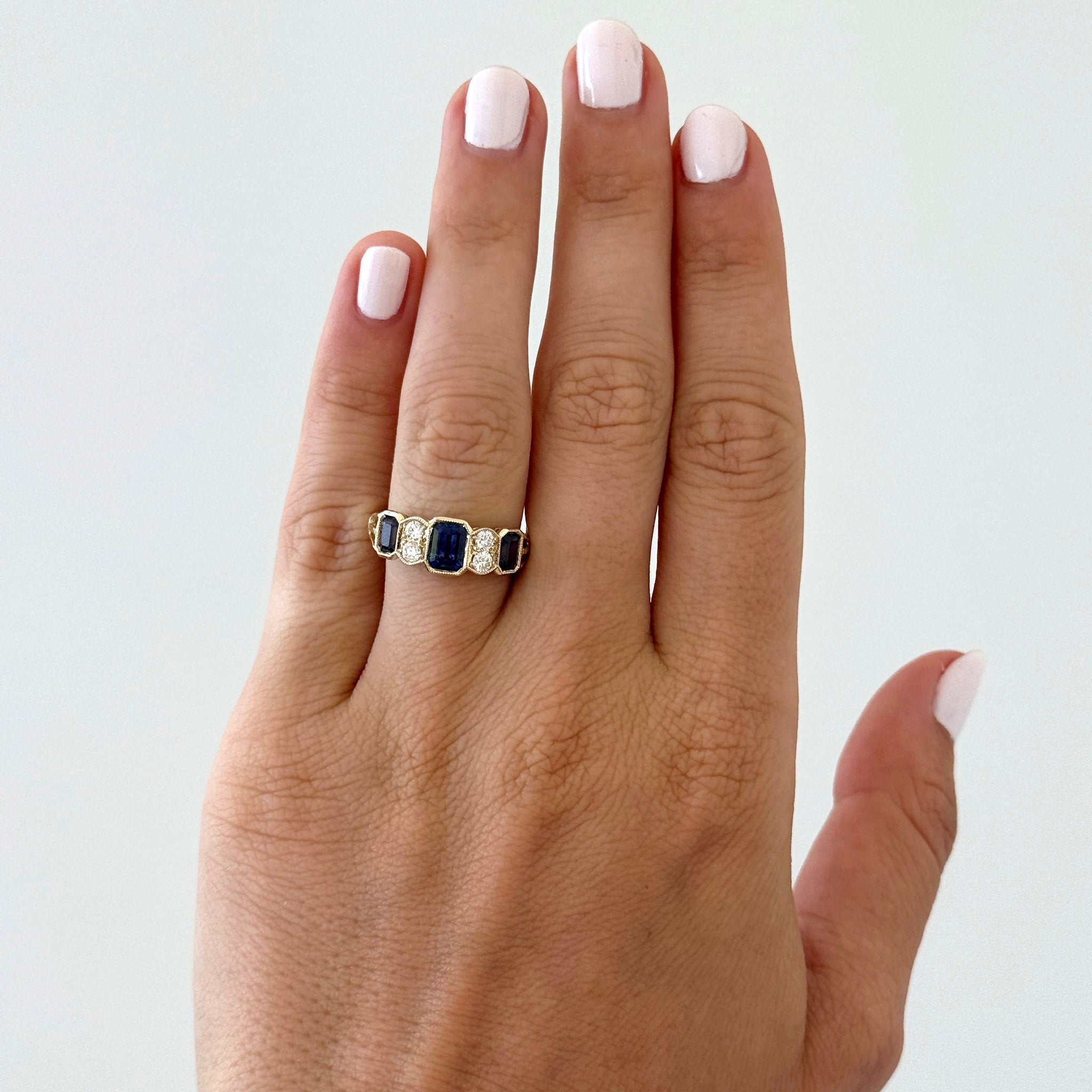 Victorian-Style Emerald-Cut Sapphire & Diamond 14K Gold Ring