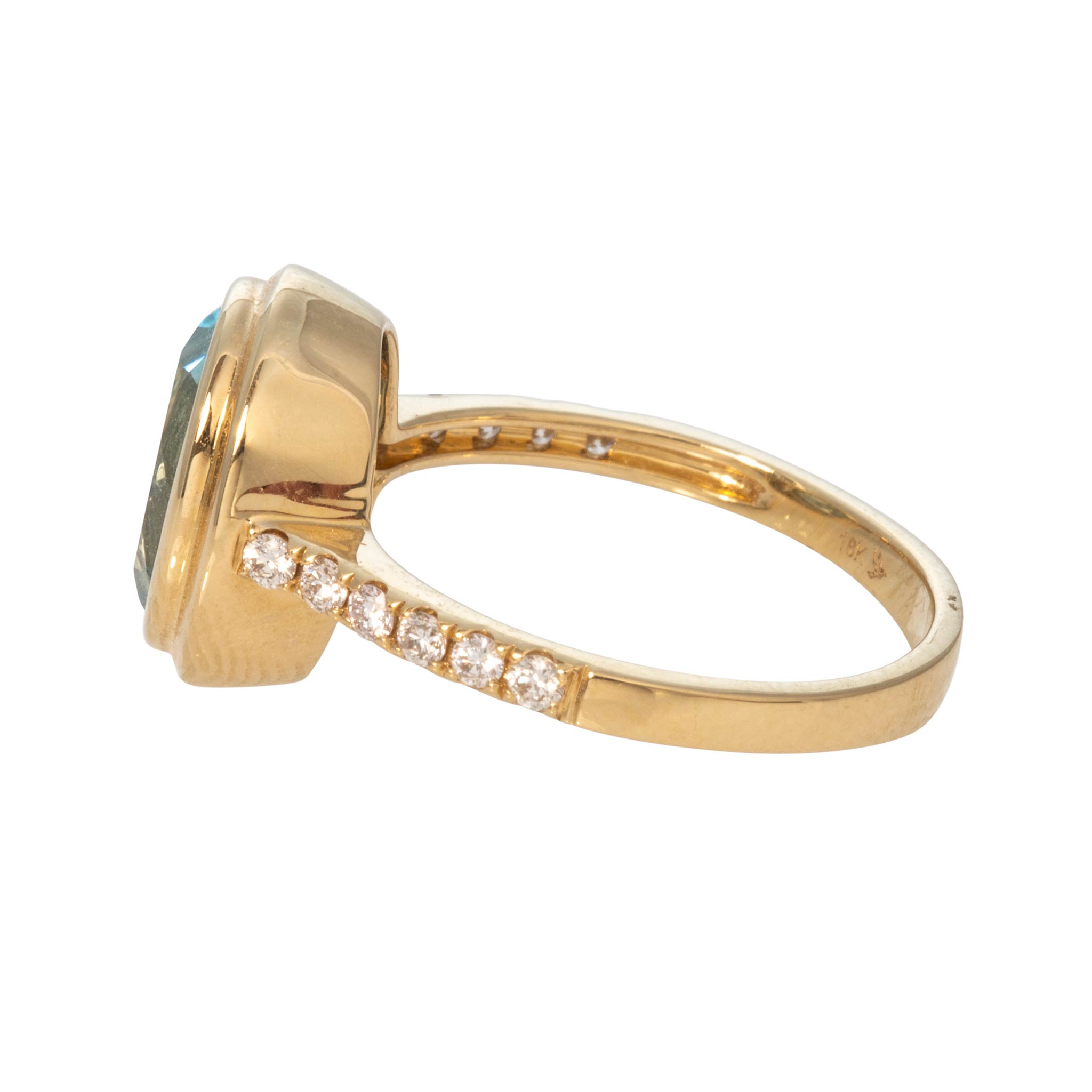 3.22ct Oval Blue Topaz & Pavé Diamond 18K Yellow Gold Ring