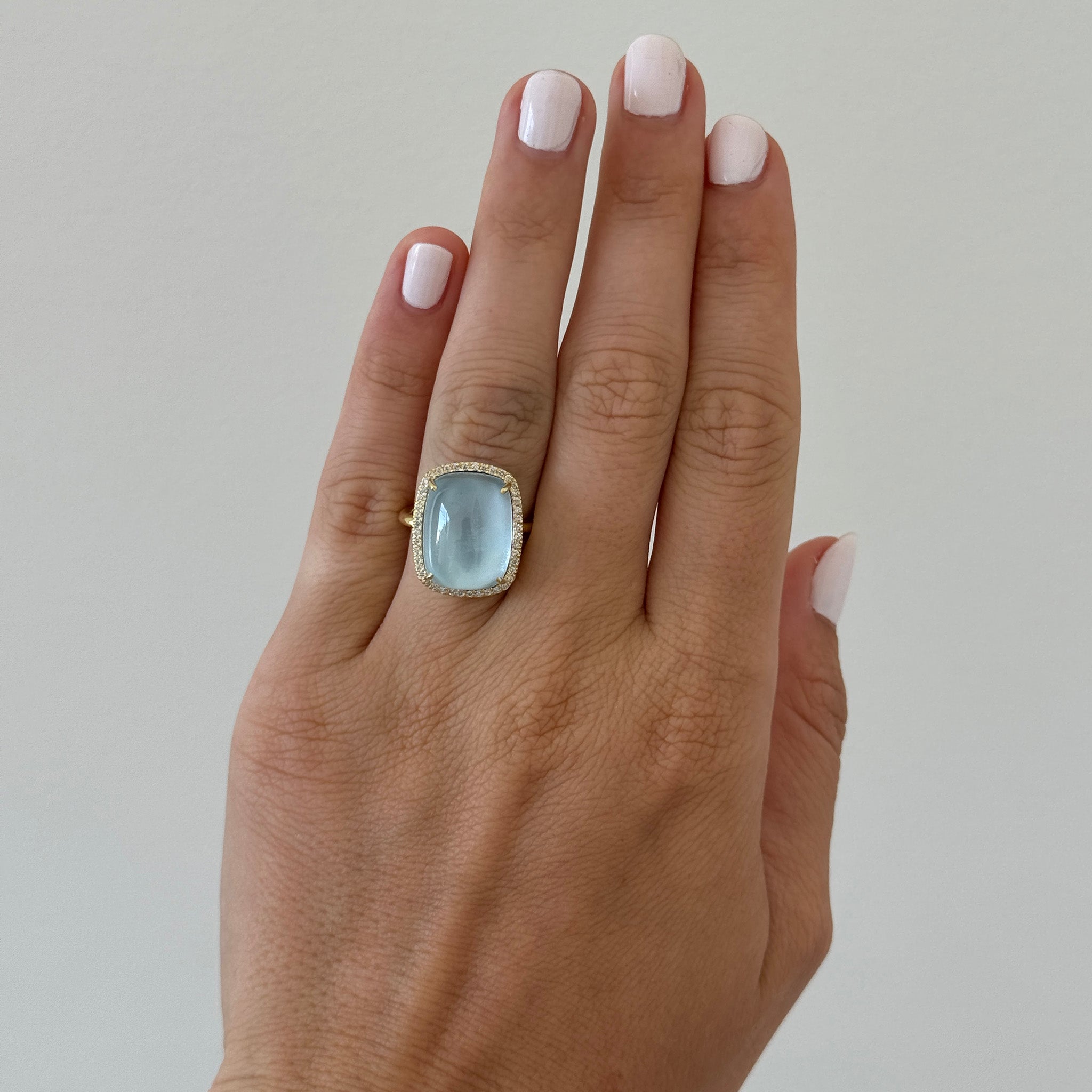 Mazza Cabochon Blue Topaz Doublet & Diamond Halo 14K Gold Ring