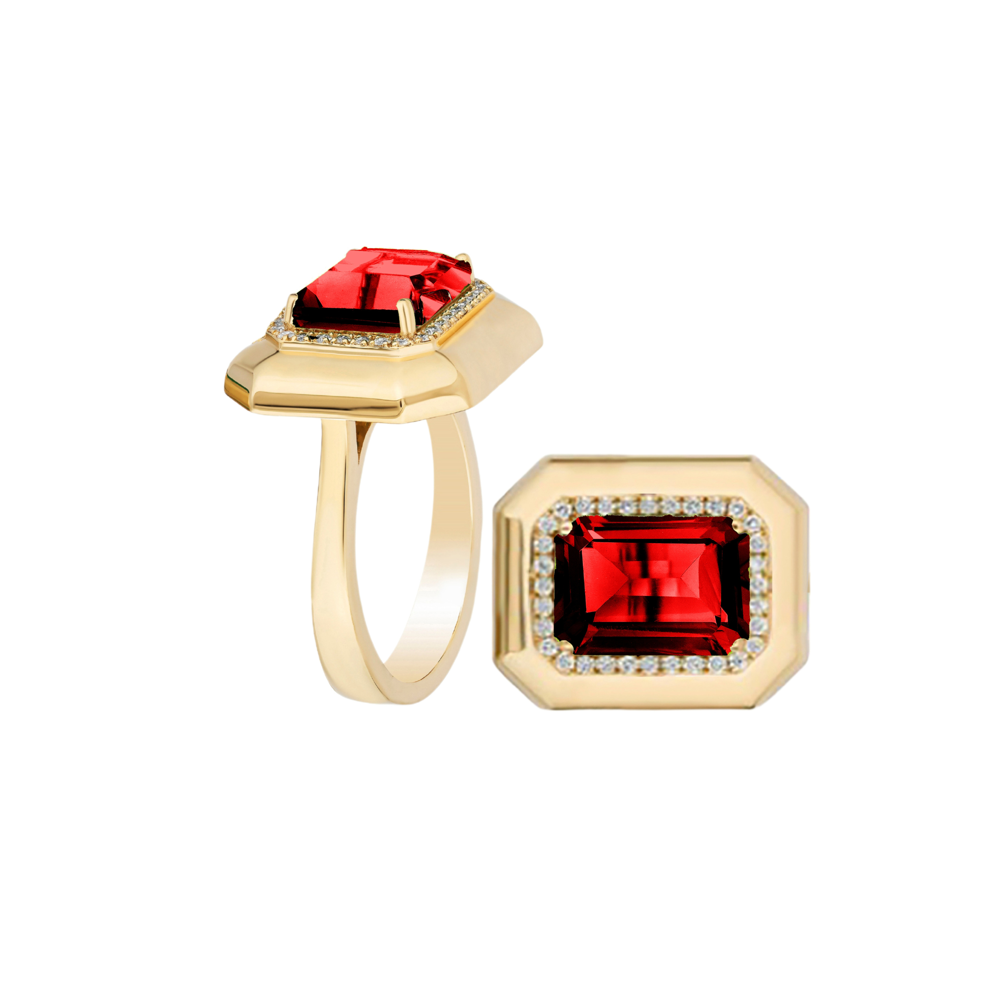 Goshwara Emerald-Cut Garnet & Diamond 18K Gold Ring