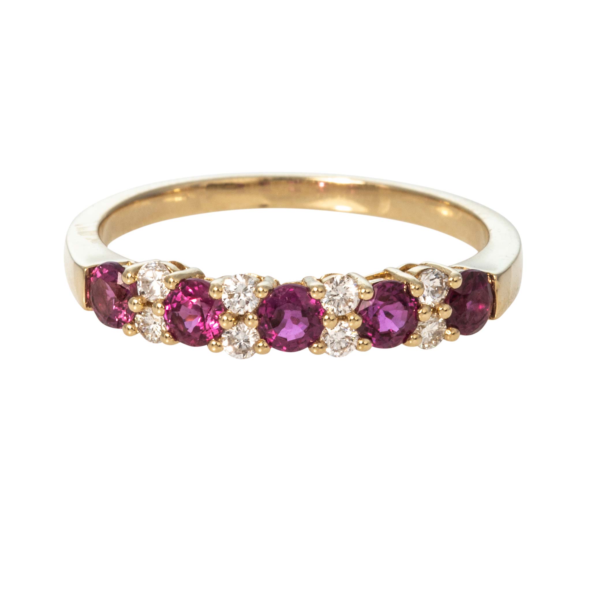 Round Ruby 5-Stone & Round Diamond 14K Yellow Gold Band
