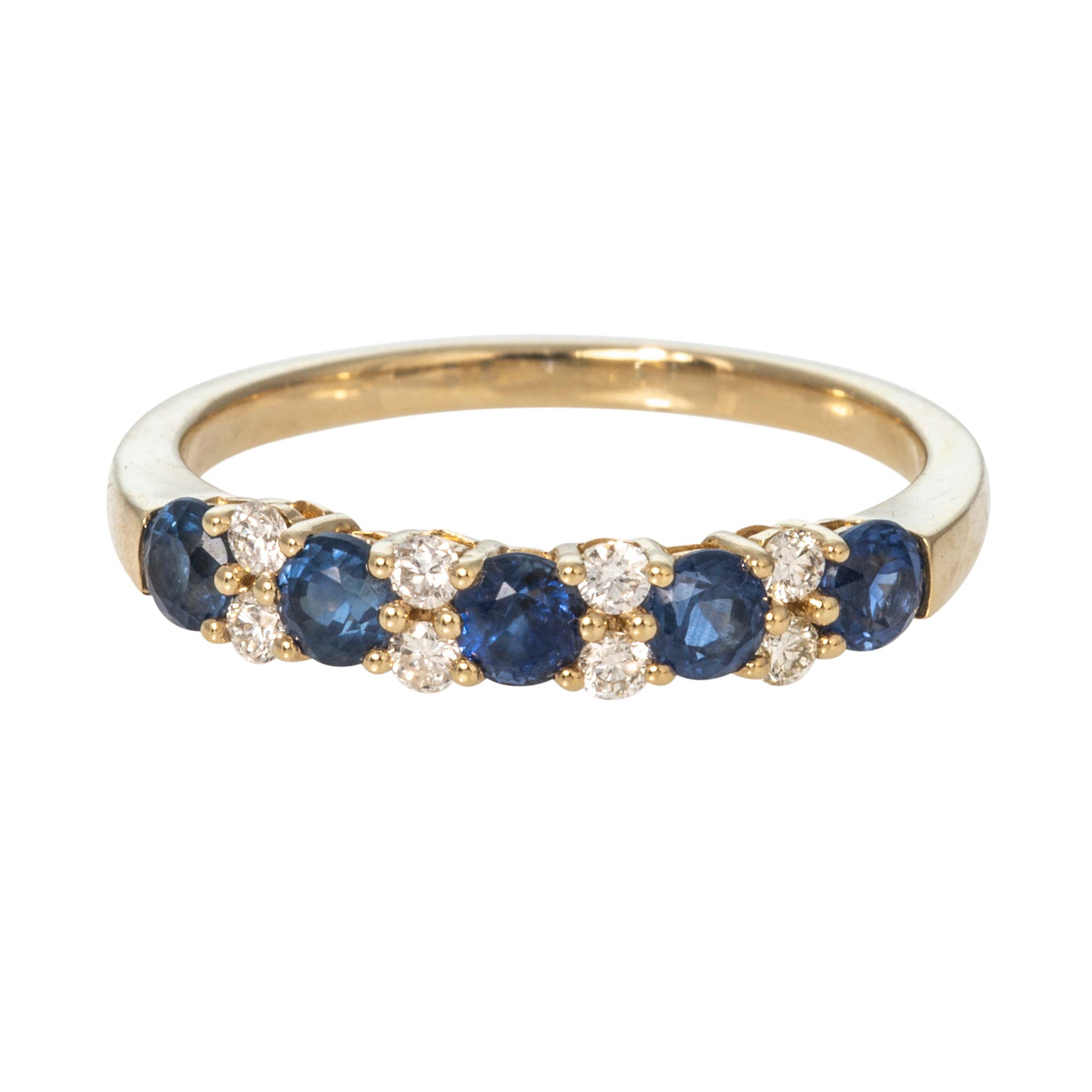 Round Sapphire 5-Stone & Round Diamond 14K Yellow Gold Band