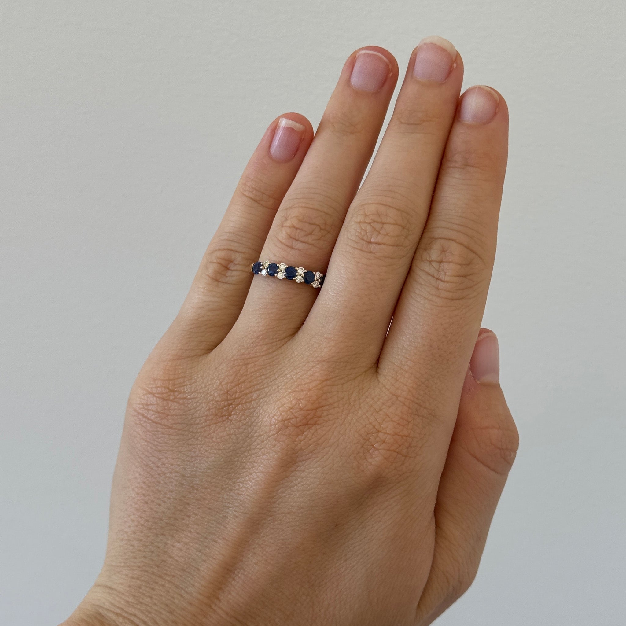 Round Sapphire 5-Stone & Round Diamond 14K Yellow Gold Band