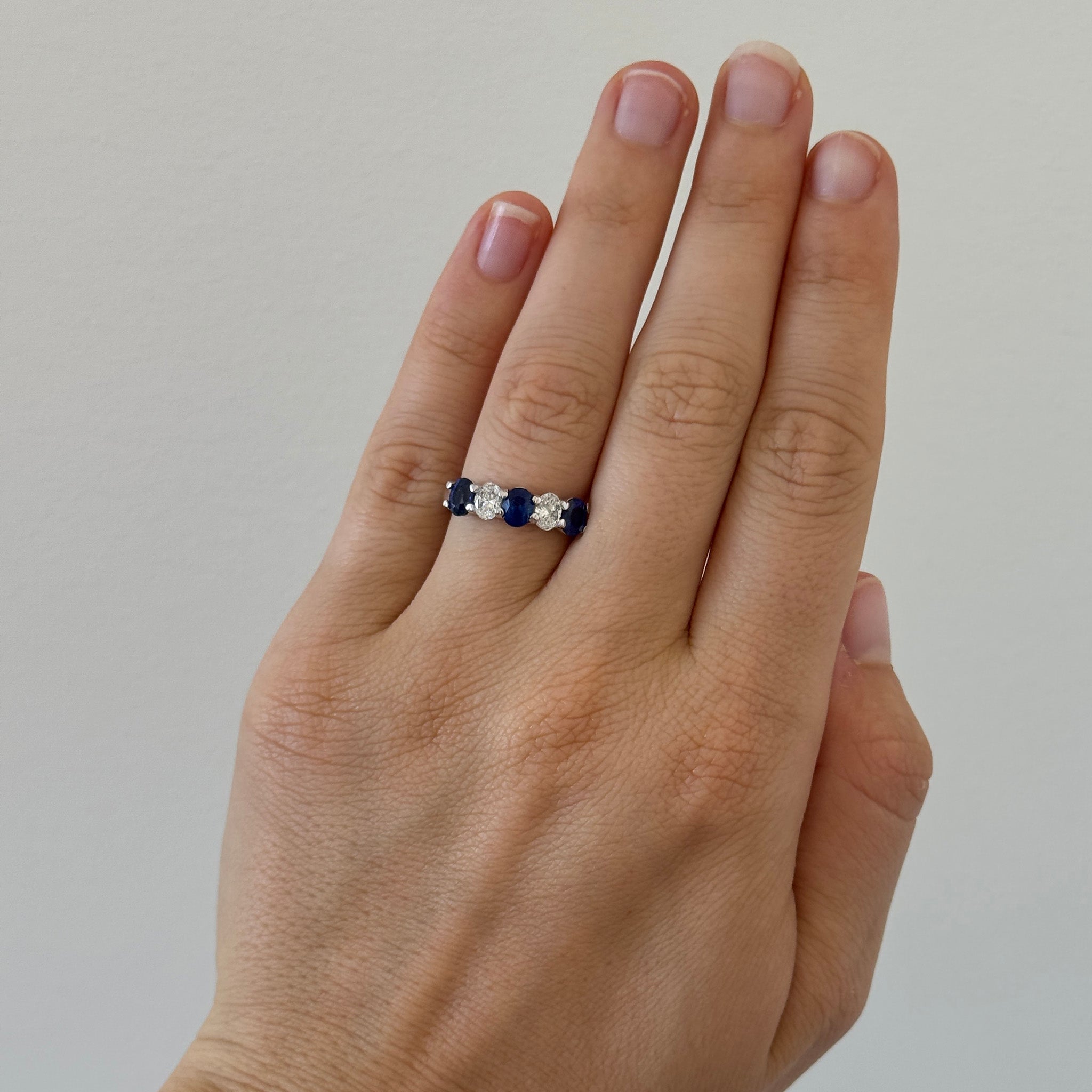 Oval Sapphire & Diamond Five-Stone Platinum Band