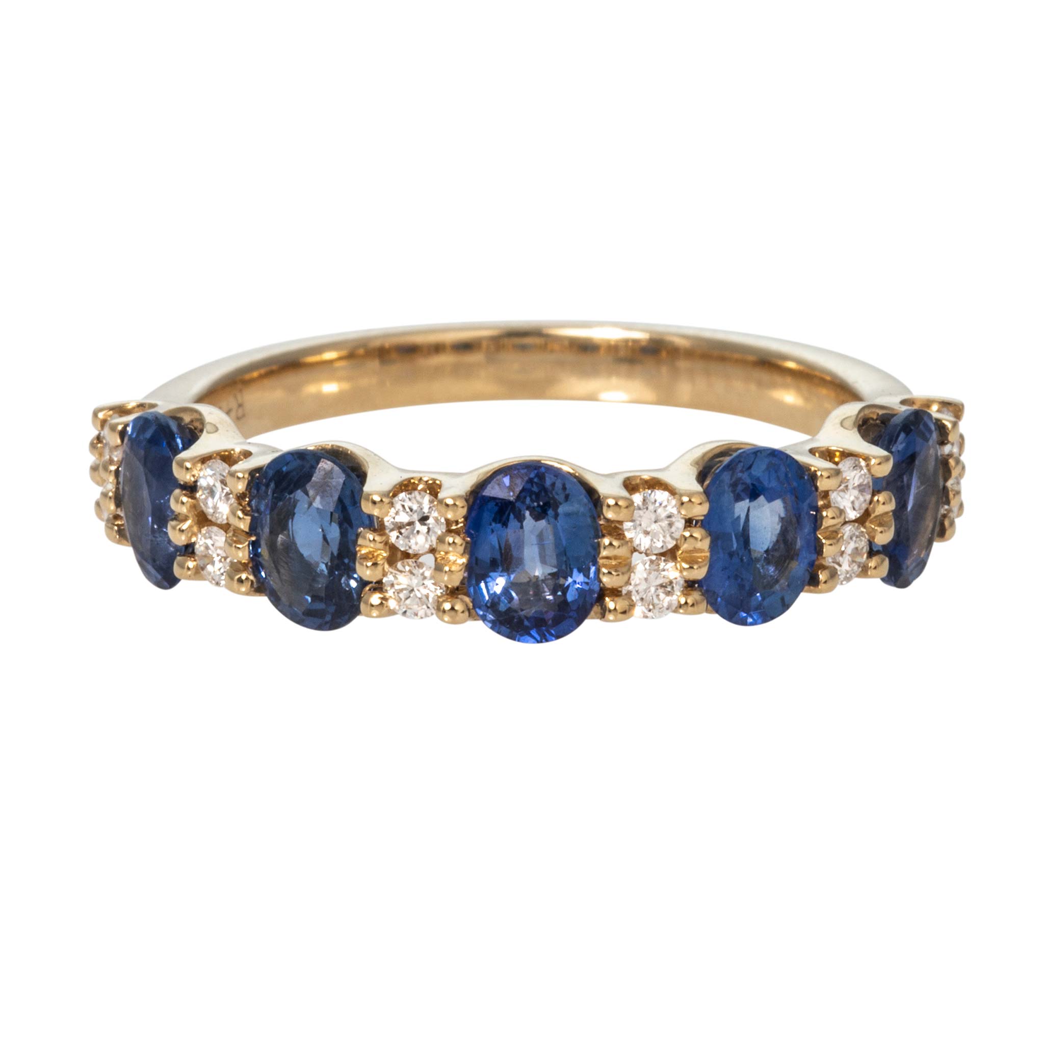 Oval Sapphire 5-Stone & Round Diamond 14K Yellow Gold Band