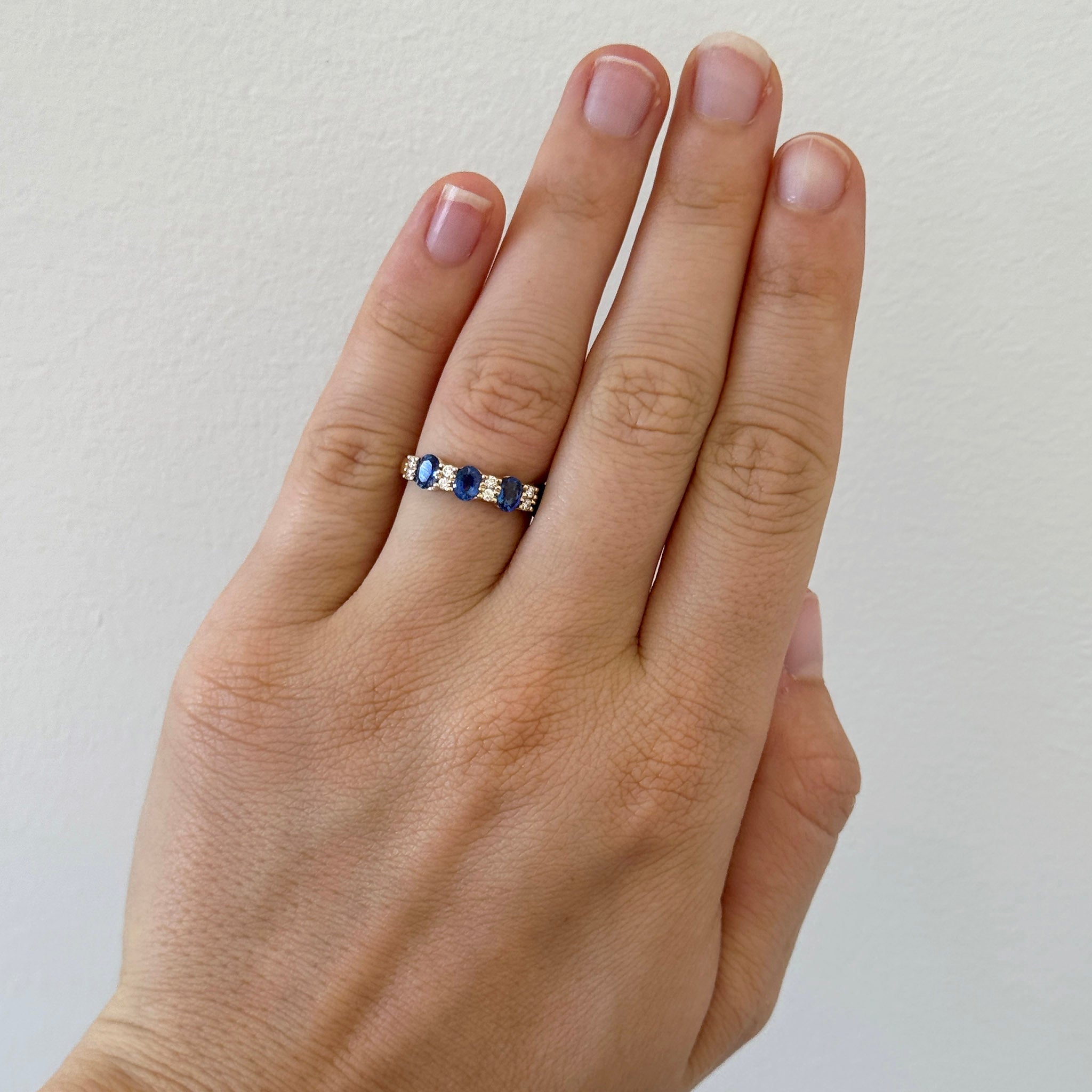 Oval Sapphire 5-Stone & Round Diamond 14K Yellow Gold Band