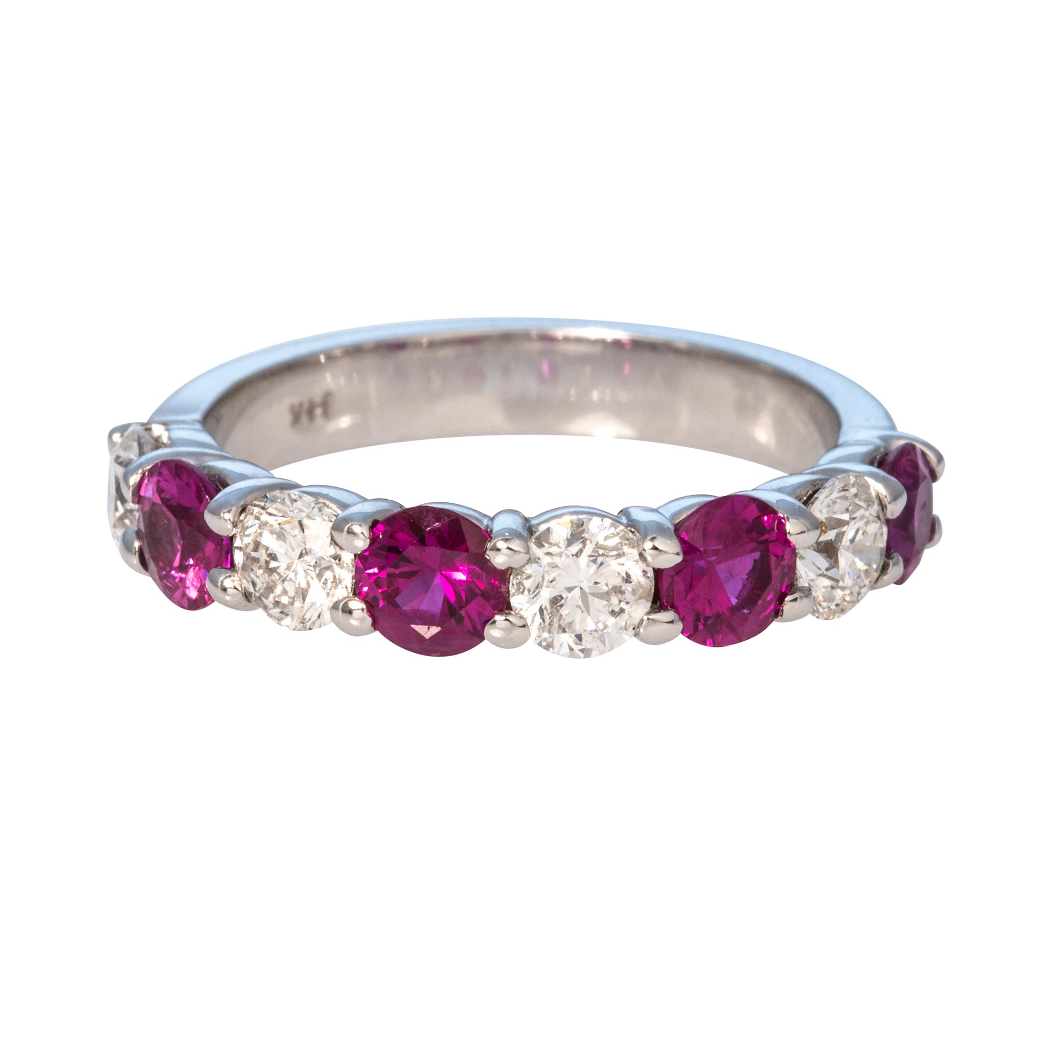 Round Ruby & Diamond 14K White Gold Halfway Band