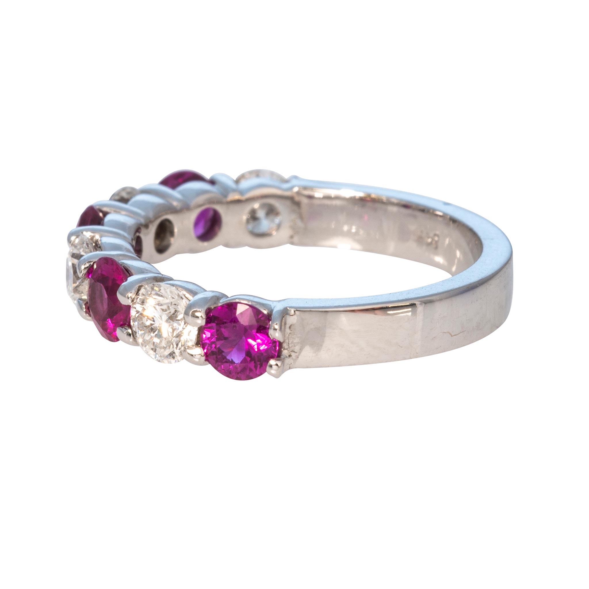 Round Ruby & Diamond 14K White Gold Halfway Band
