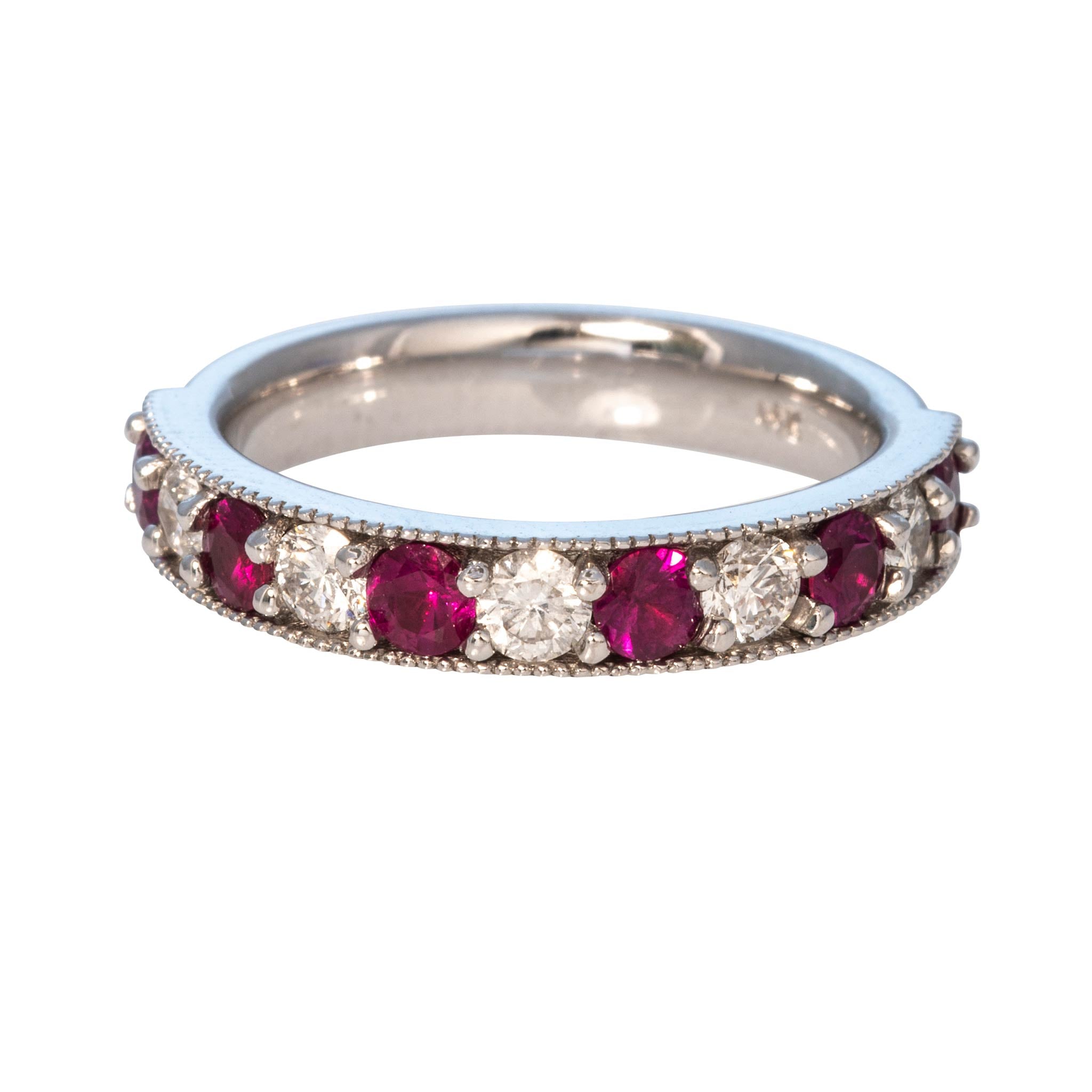 Ruby & Diamond 14K White Gold Milgrain Halfway Band