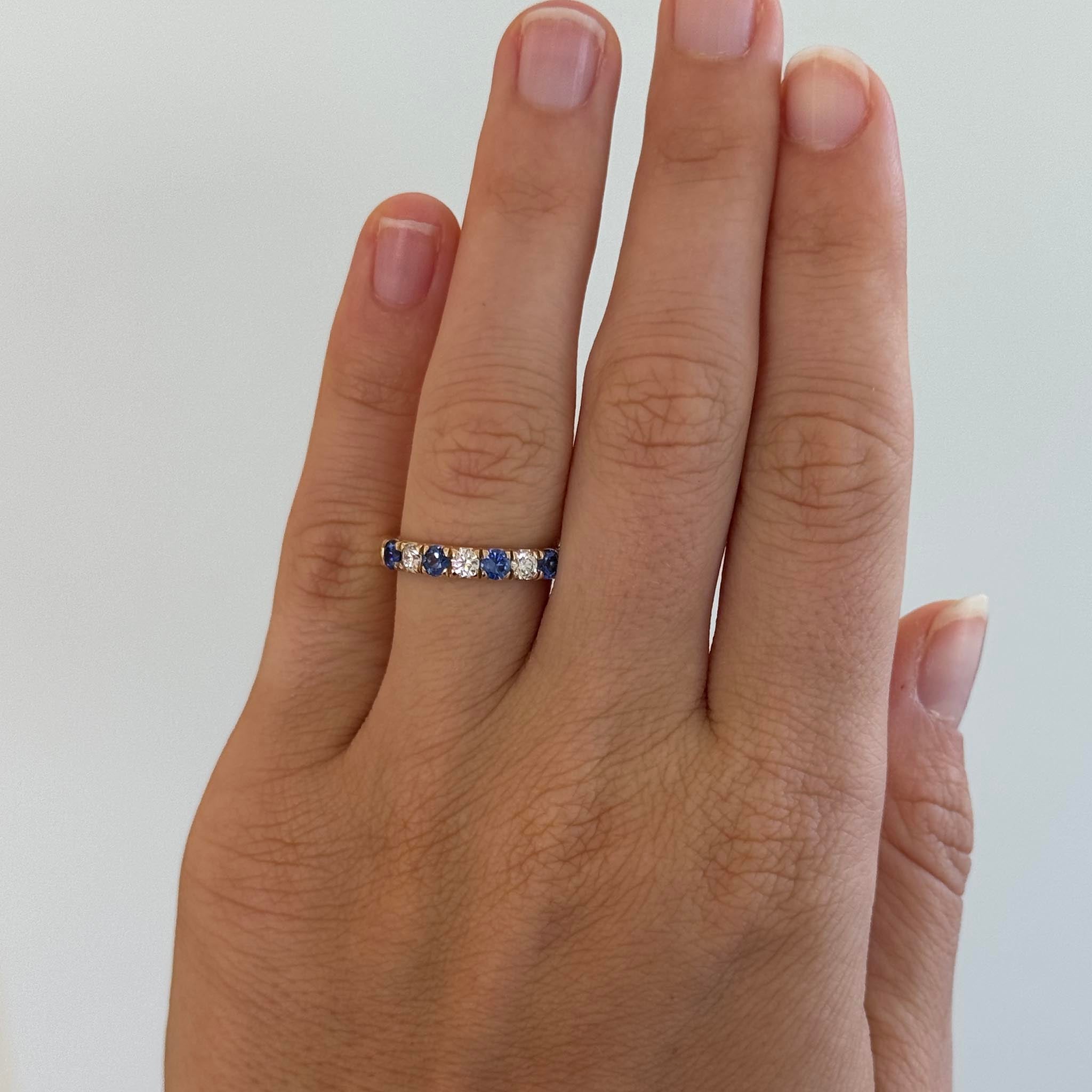 Round Sapphire & Diamond 14K Yellow Gold 7-Stone Band