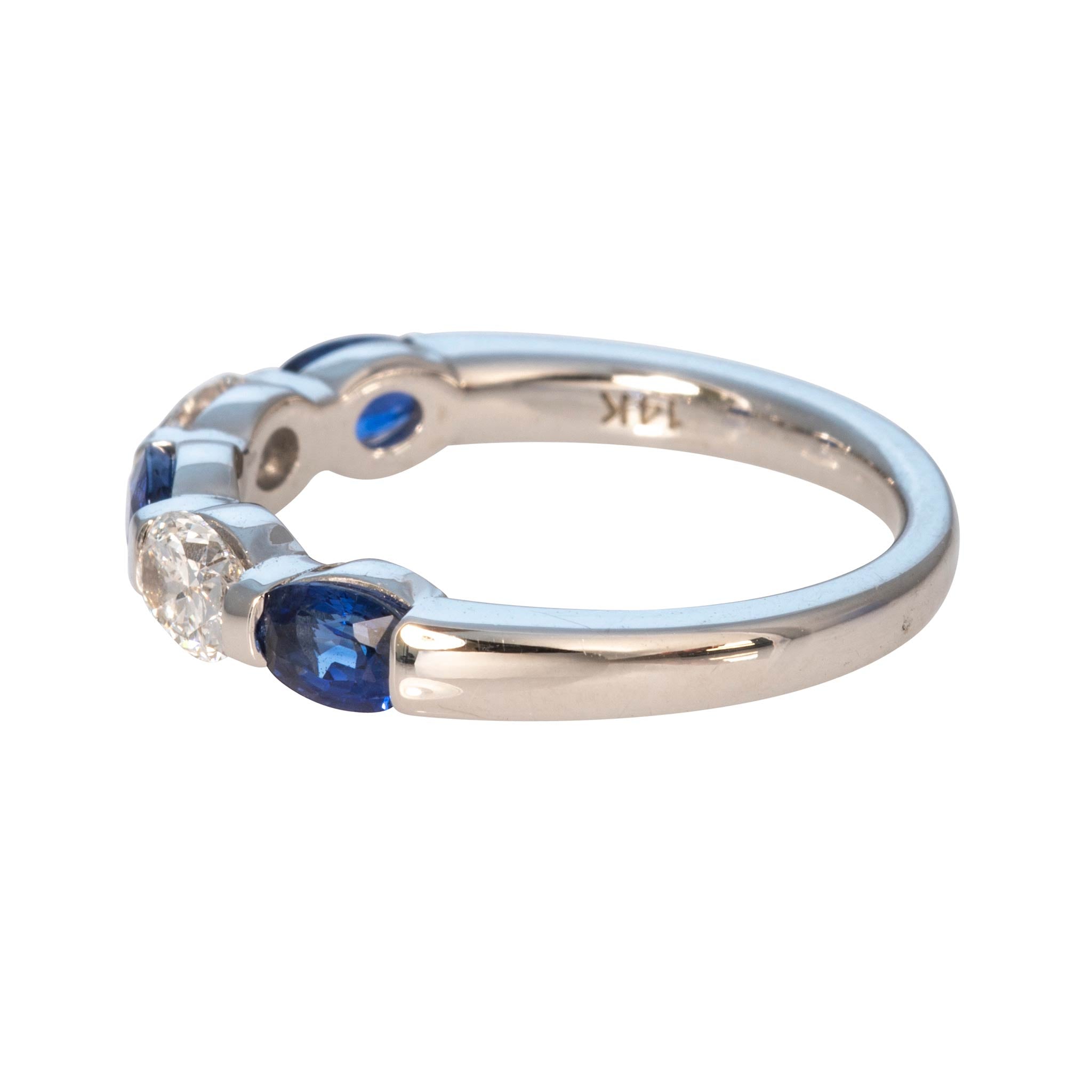 Oval Sapphire & Diamond 14K White Gold 5-Stone Band
