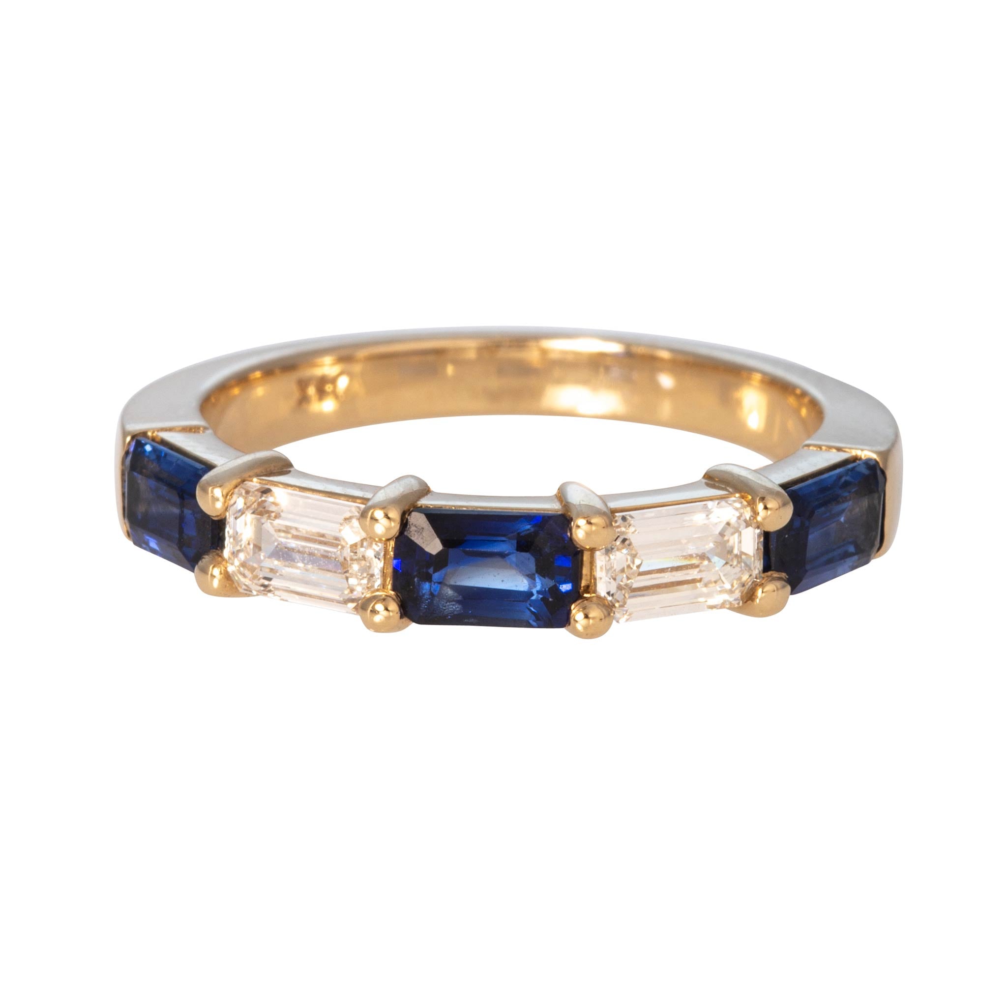 Emerald-Cut Sapphire & Diamond 14K Yellow Gold 5-Stone Band
