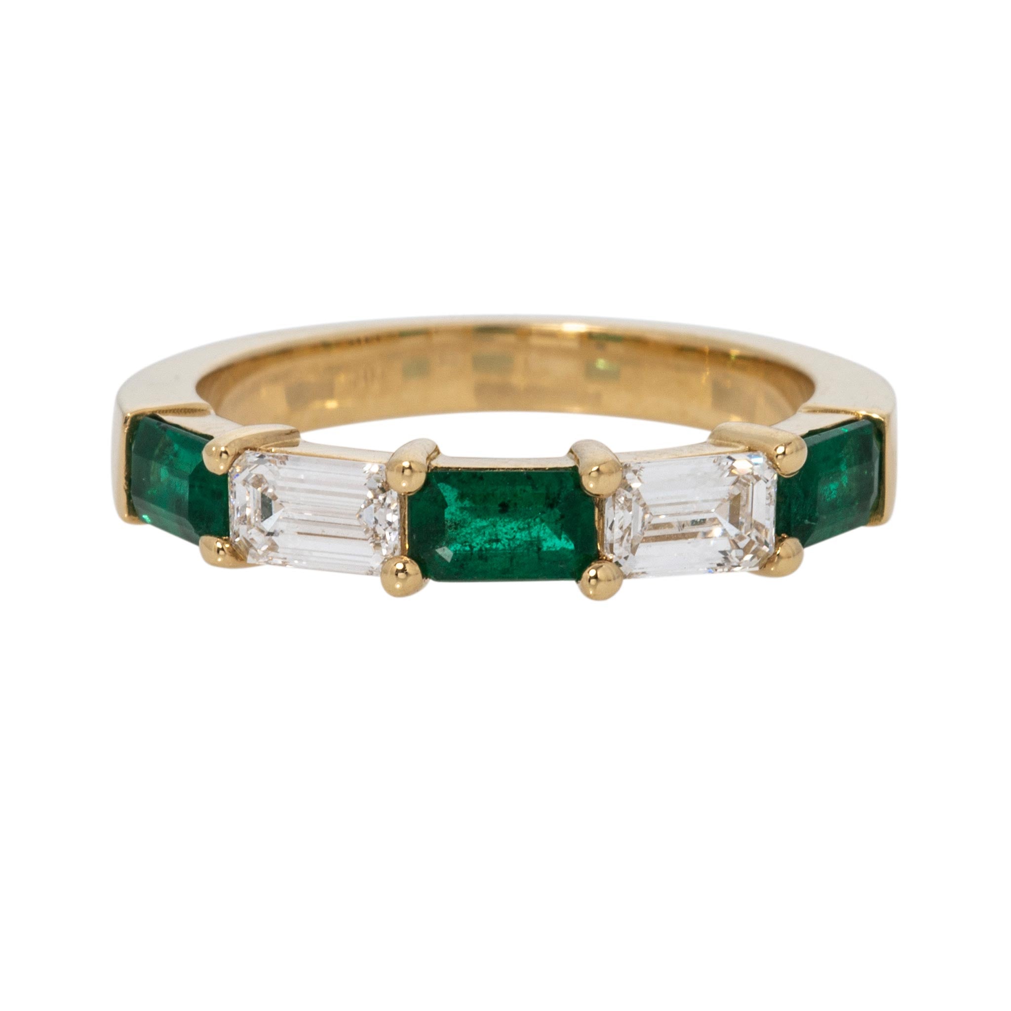 Emerald-Cut Emerald & Diamond 18K Yellow Gold Band