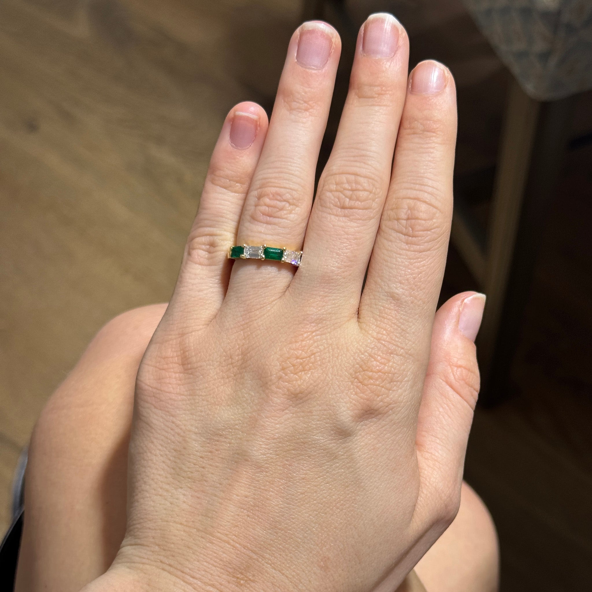 Emerald-Cut Emerald & Diamond 18K Yellow Gold Band