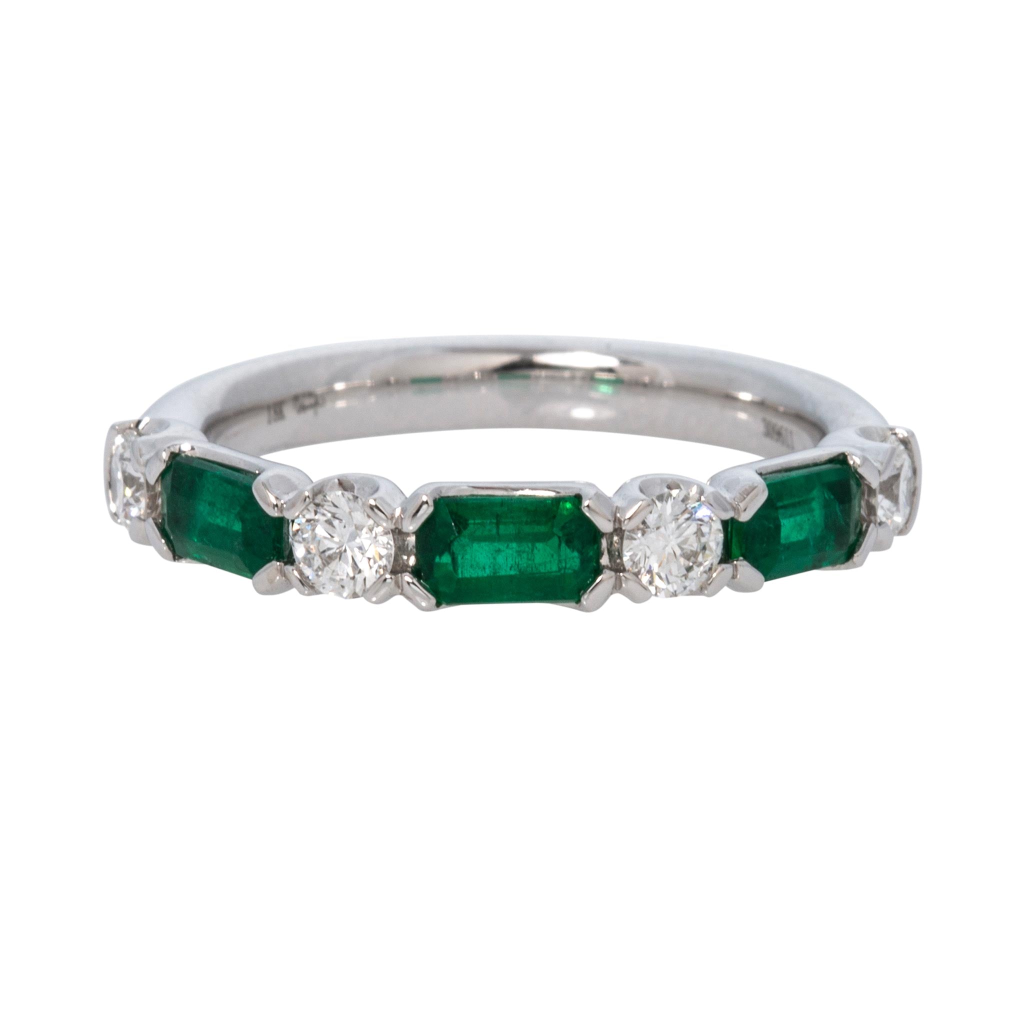 Emerald & Diamond 18K White Gold Halfway Band