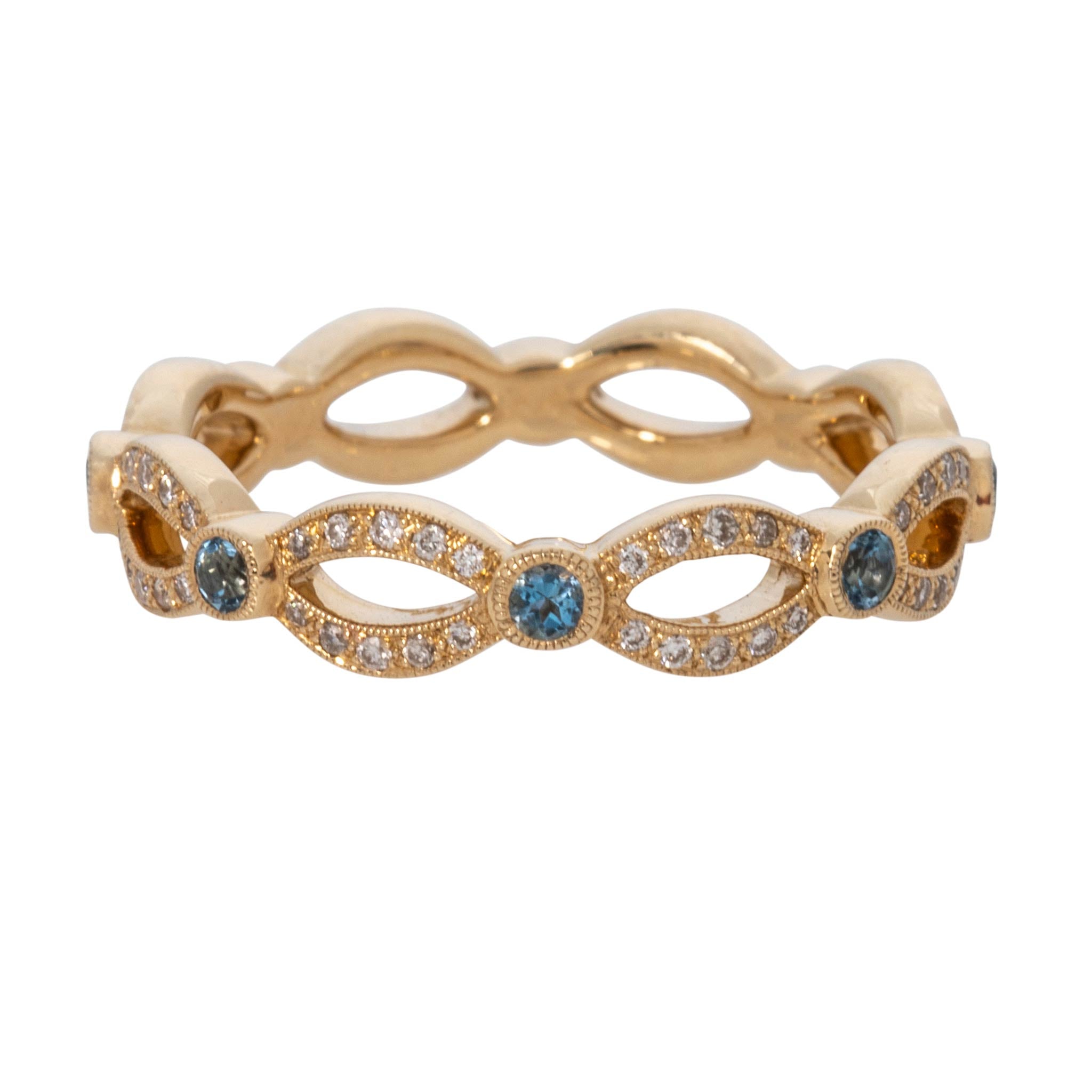 Aquamarine & Diamond 14K Yellow Gold Milgrain Eternity Band