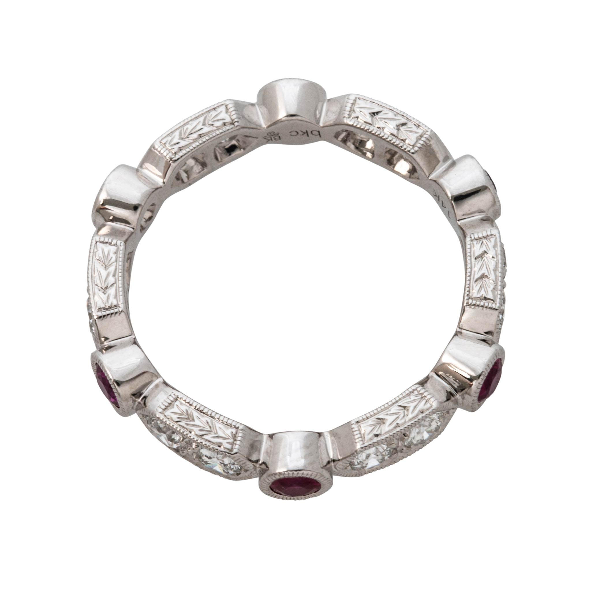 Diamond & Ruby 14K White Gold Milgrain Eternity Band